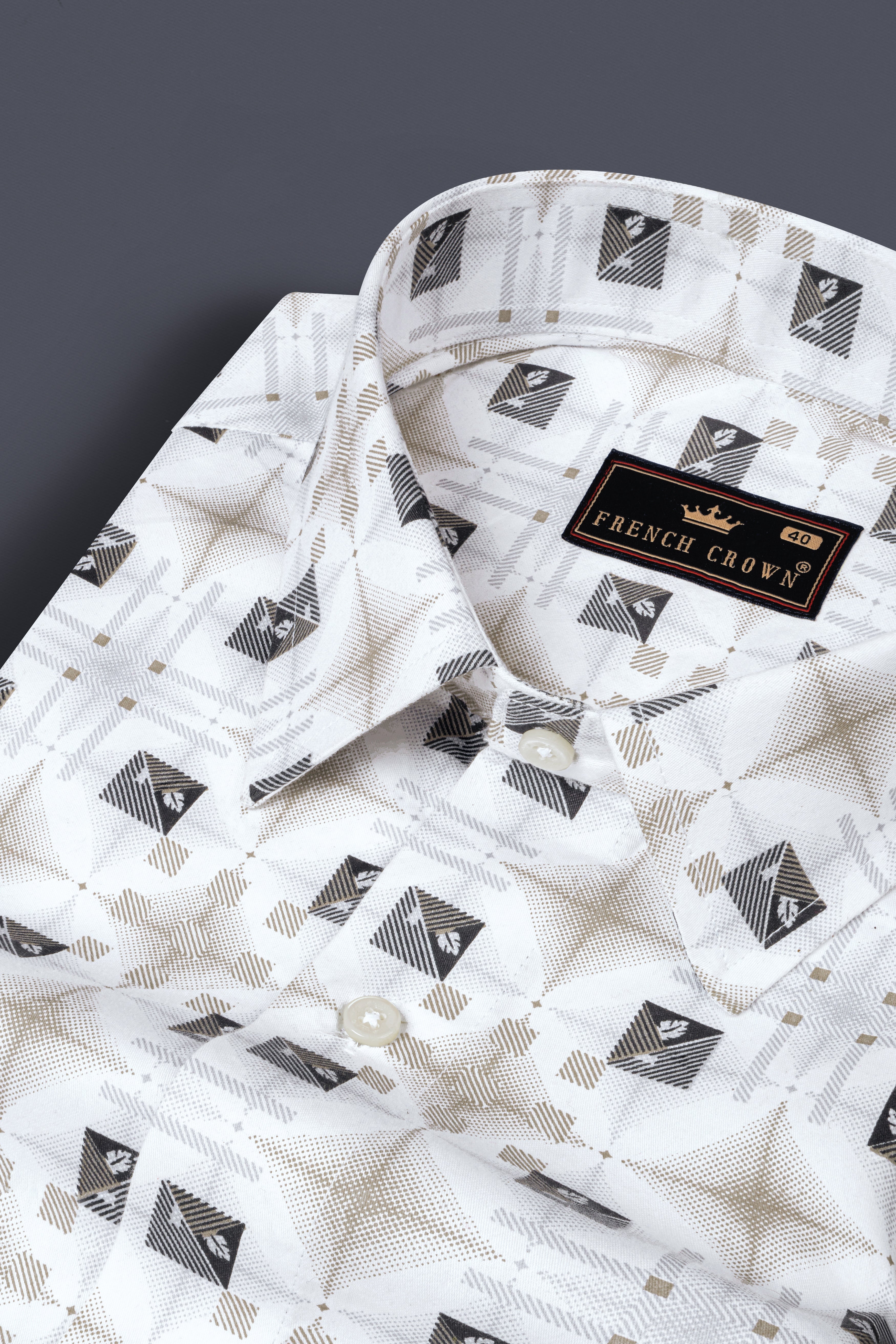 Bright White with Zorba Cream Printed Super Soft Cotton Shirt 12662-38, 12662-H-38, 12662-39, 12662-H-39, 12662-40, 12662-H-40, 12662-42, 12662-H-42, 12662-44, 12662-H-44, 12662-46, 12662-H-46, 12662-48, 12662-H-48, 12662-50, 12662-H-50, 12662-52, 12662-H-52