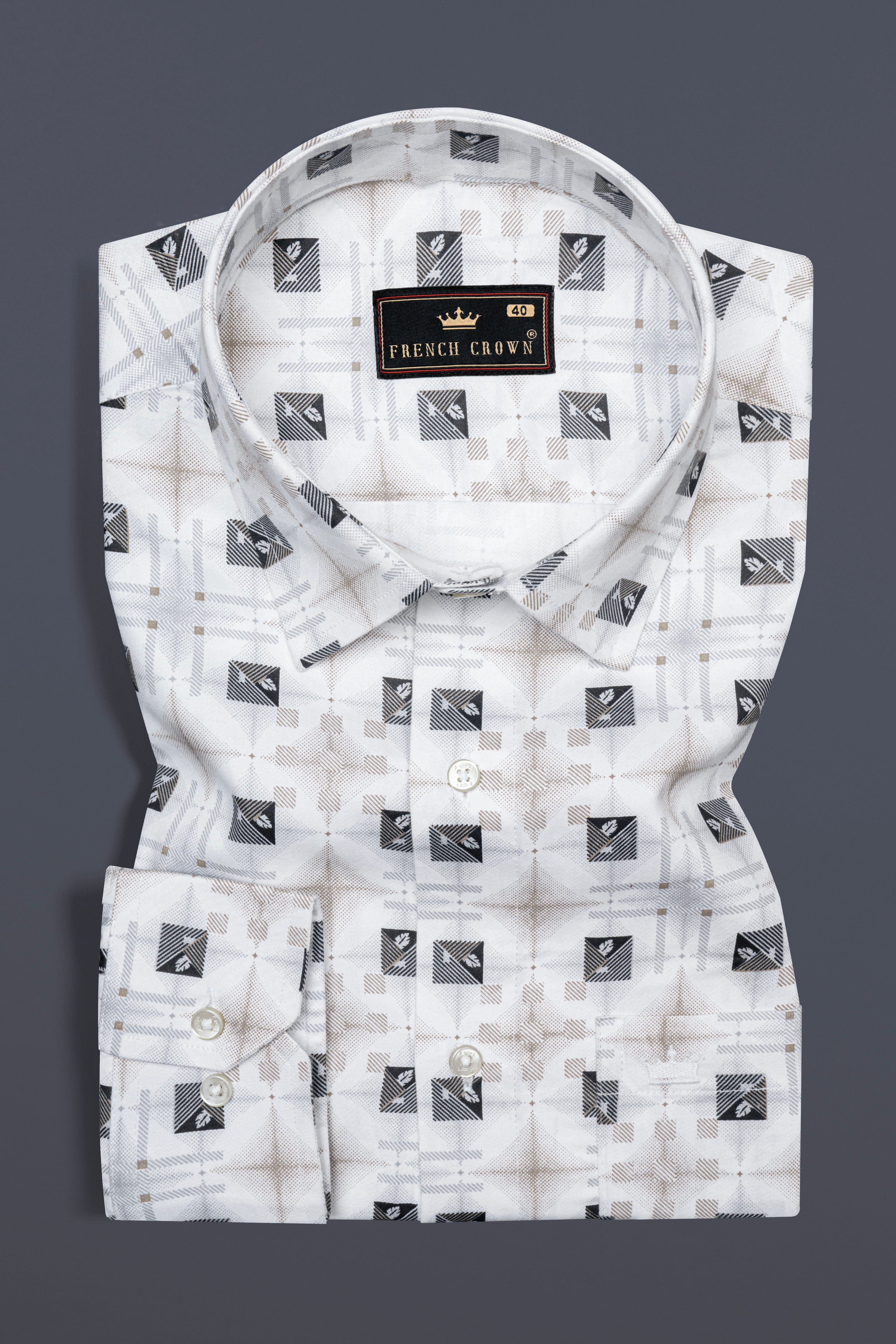 Bright White with Zorba Cream Printed Super Soft Cotton Shirt 12662-38, 12662-H-38, 12662-39, 12662-H-39, 12662-40, 12662-H-40, 12662-42, 12662-H-42, 12662-44, 12662-H-44, 12662-46, 12662-H-46, 12662-48, 12662-H-48, 12662-50, 12662-H-50, 12662-52, 12662-H-52