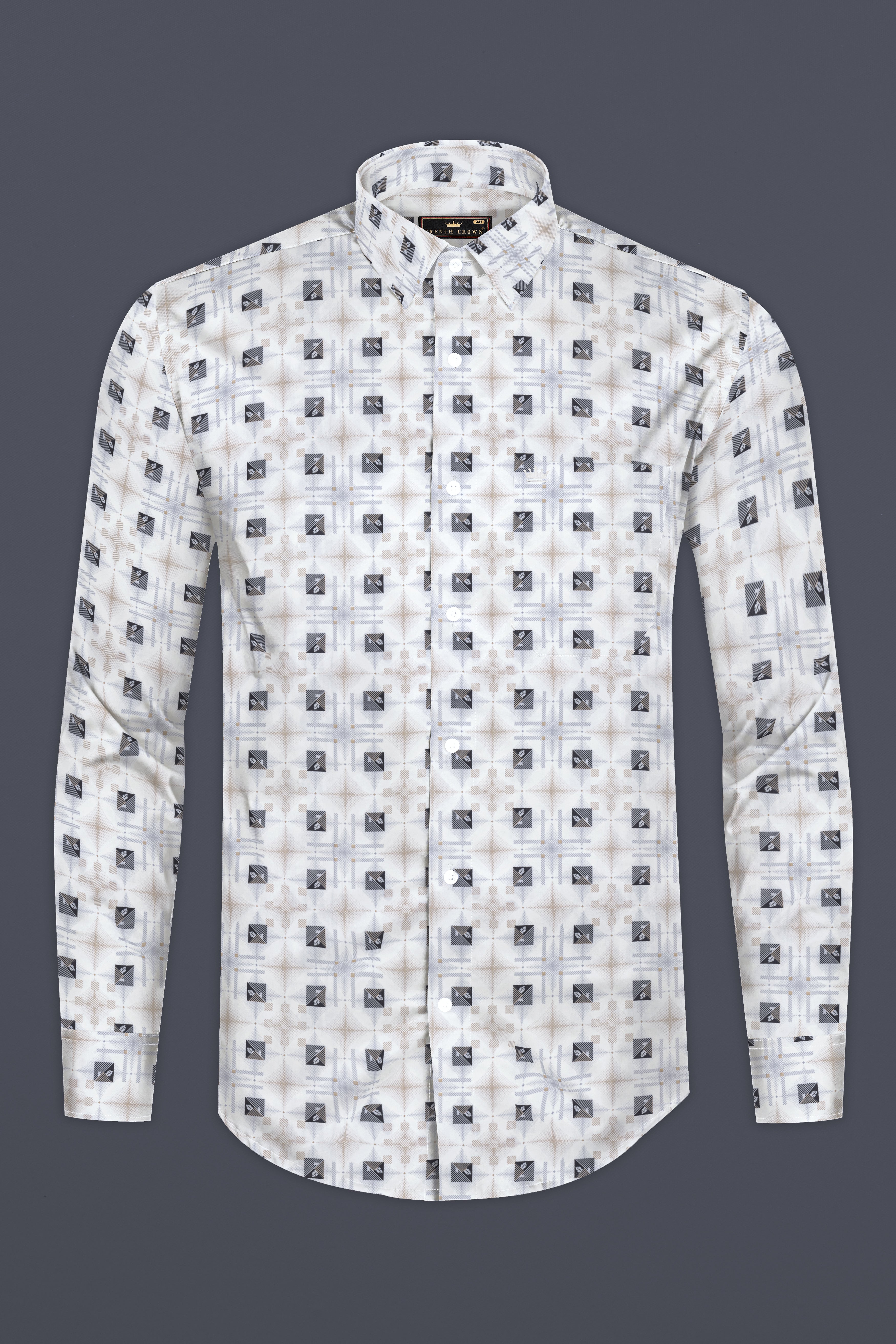 Bright White with Zorba Cream Printed Super Soft Cotton Shirt 12662-38, 12662-H-38, 12662-39, 12662-H-39, 12662-40, 12662-H-40, 12662-42, 12662-H-42, 12662-44, 12662-H-44, 12662-46, 12662-H-46, 12662-48, 12662-H-48, 12662-50, 12662-H-50, 12662-52, 12662-H-52