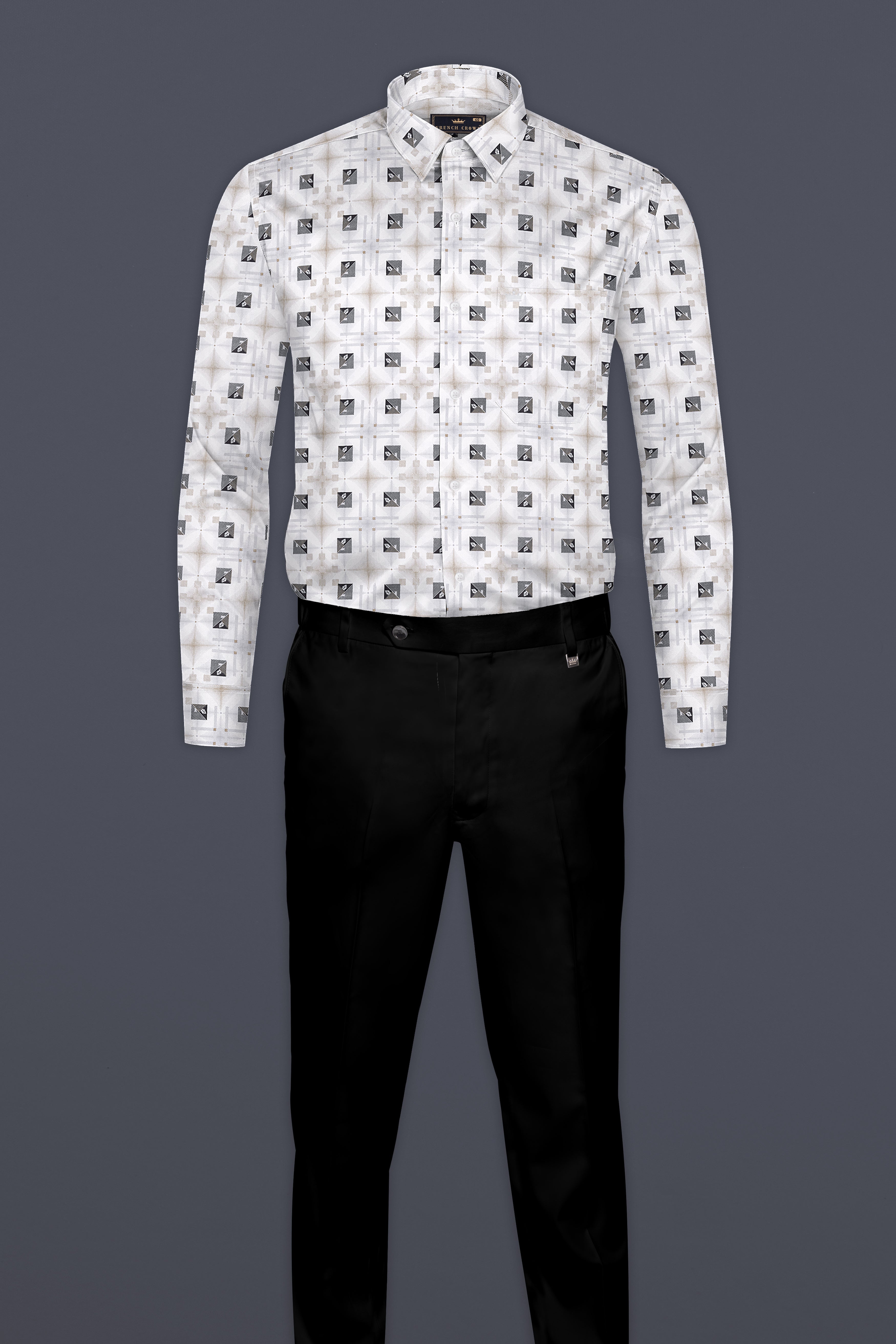 Bright White with Zorba Cream Printed Super Soft Cotton Shirt 12662-38, 12662-H-38, 12662-39, 12662-H-39, 12662-40, 12662-H-40, 12662-42, 12662-H-42, 12662-44, 12662-H-44, 12662-46, 12662-H-46, 12662-48, 12662-H-48, 12662-50, 12662-H-50, 12662-52, 12662-H-52