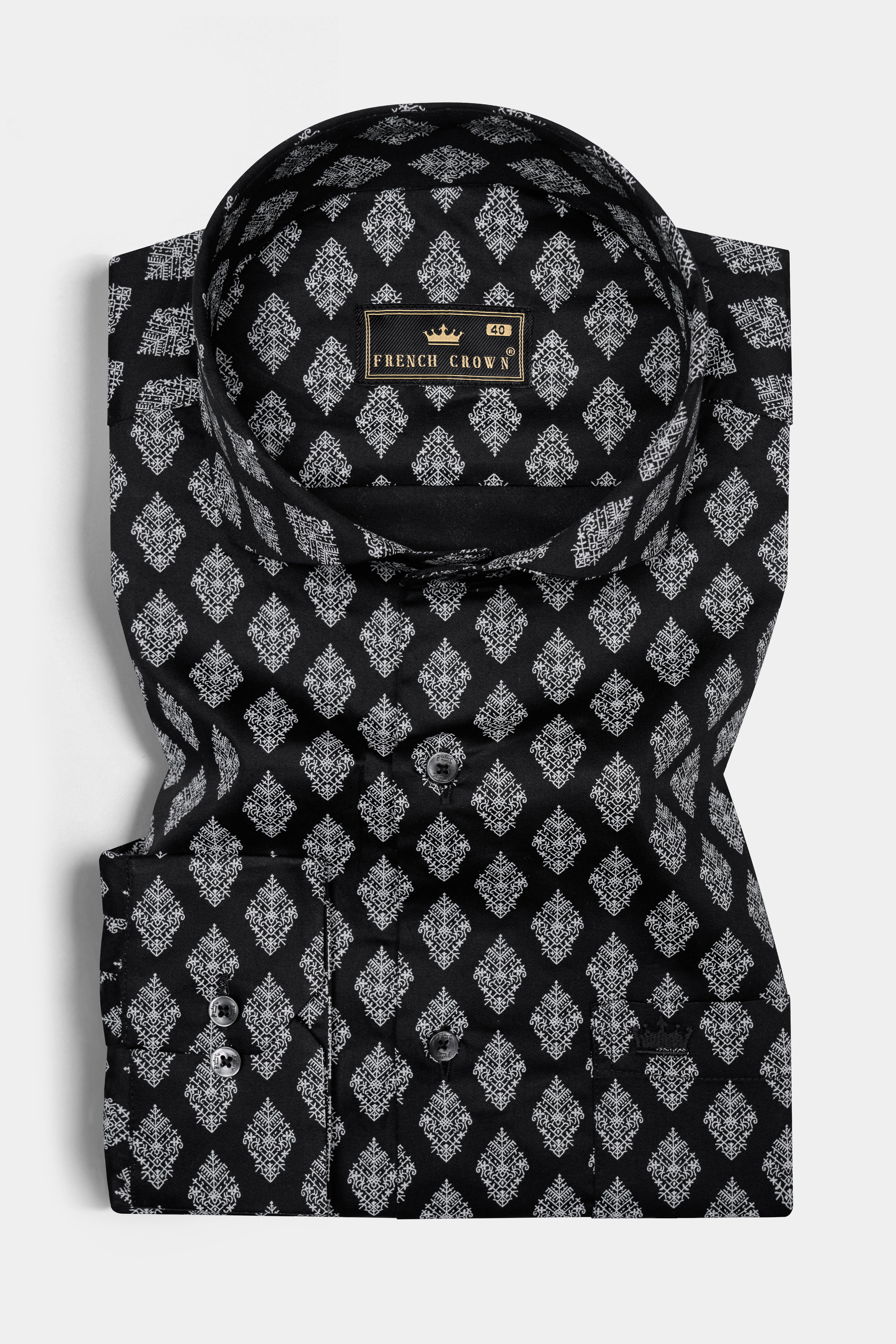 Jade Black with White Twill Printed Cotton Shirt 12678-CA-BLK-38, 12678-CA-BLK-H-38, 12678-CA-BLK-39, 12678-CA-BLK-H-39, 12678-CA-BLK-40, 12678-CA-BLK-H-40, 12678-CA-BLK-42, 12678-CA-BLK-H-42, 12678-CA-BLK-44, 12678-CA-BLK-H-44, 12678-CA-BLK-46, 12678-CA-BLK-H-46, 12678-CA-BLK-48, 12678-CA-BLK-H-48, 12678-CA-BLK-50, 12678-CA-BLK-H-50, 12678-CA-BLK-52, 12678-CA-BLK-H-52