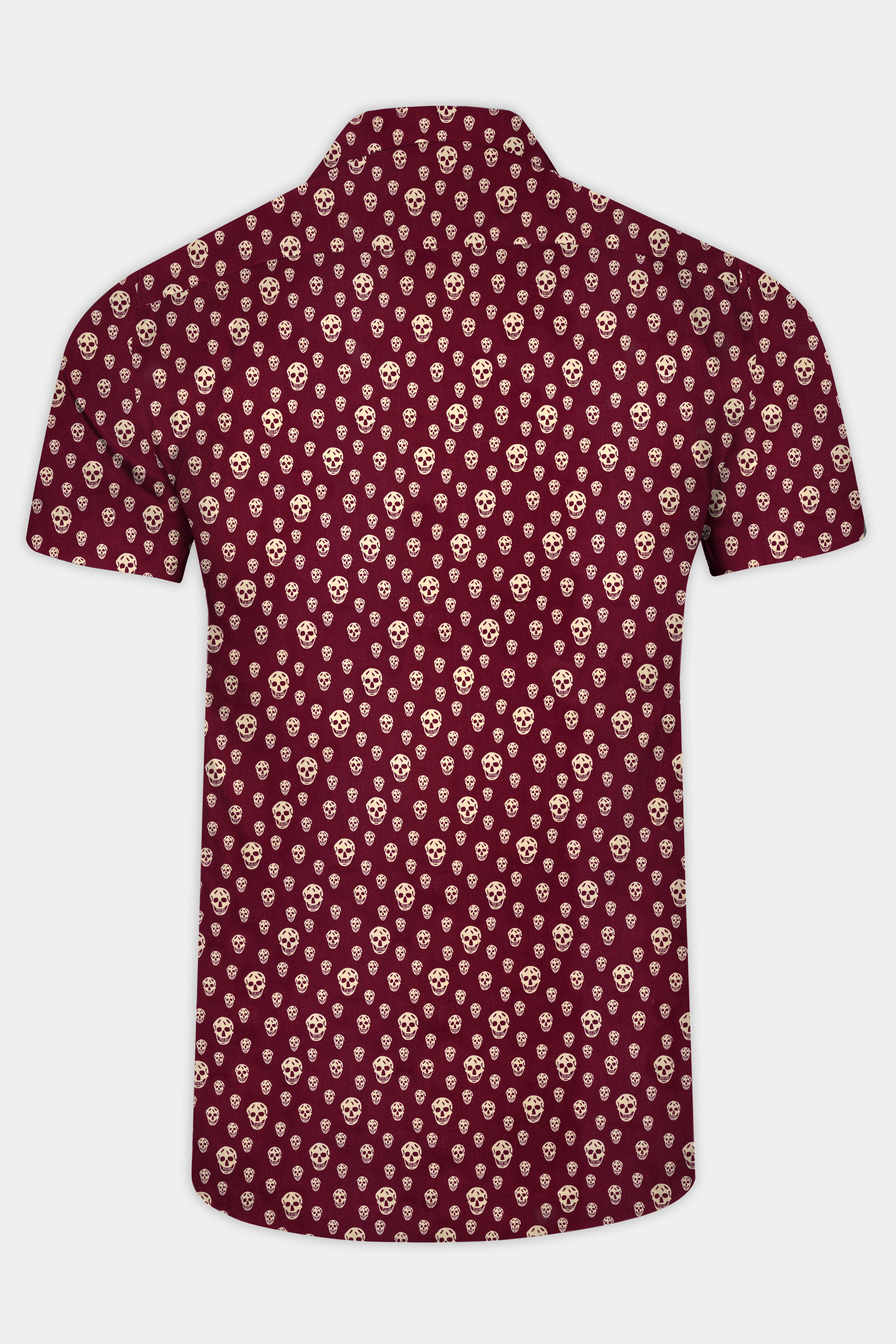Wine Berry Red Skull Printed Poplin Cotton Shirt