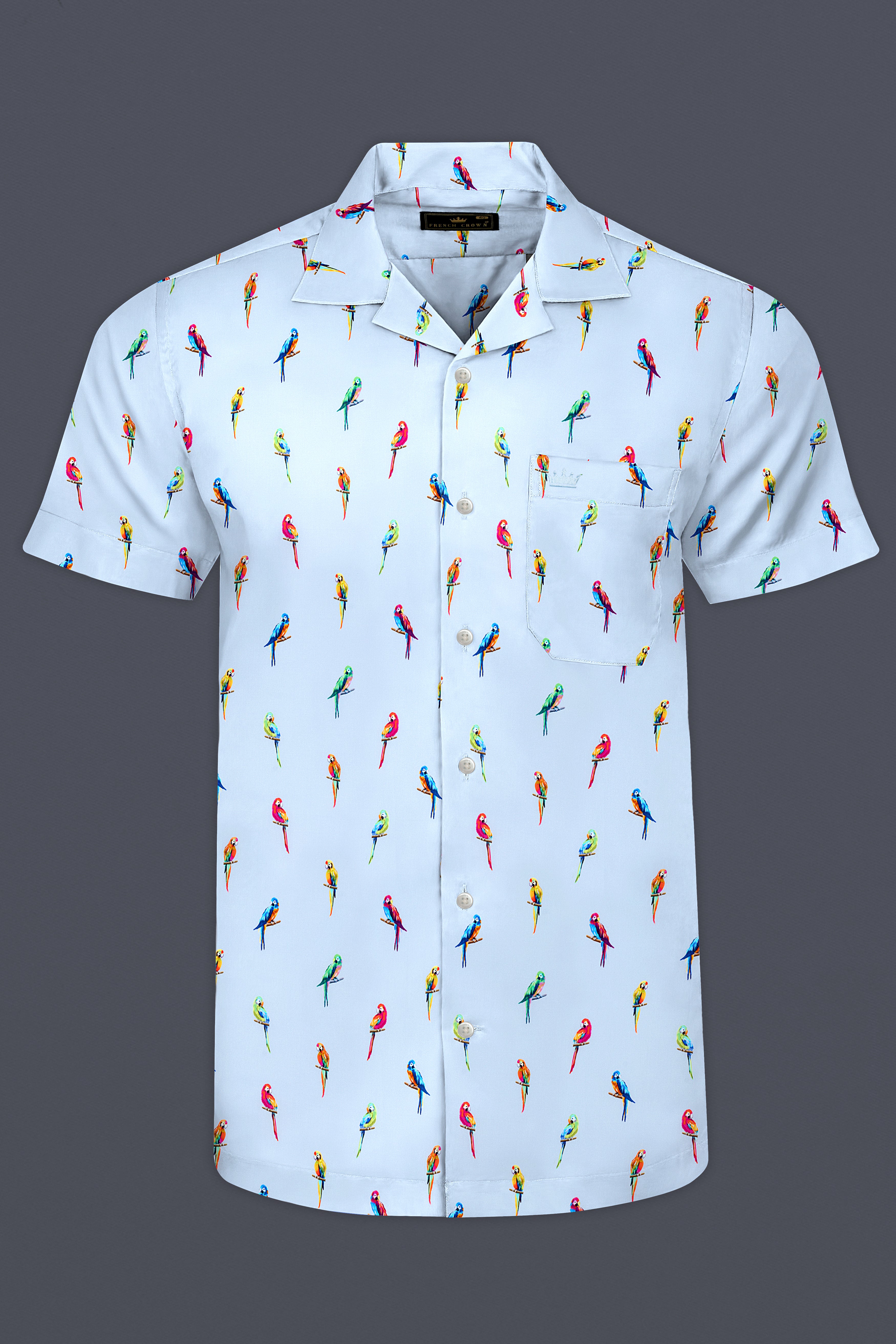 Spindle Blue Multicolor Parrots Printed Poplin Cotton Shirt