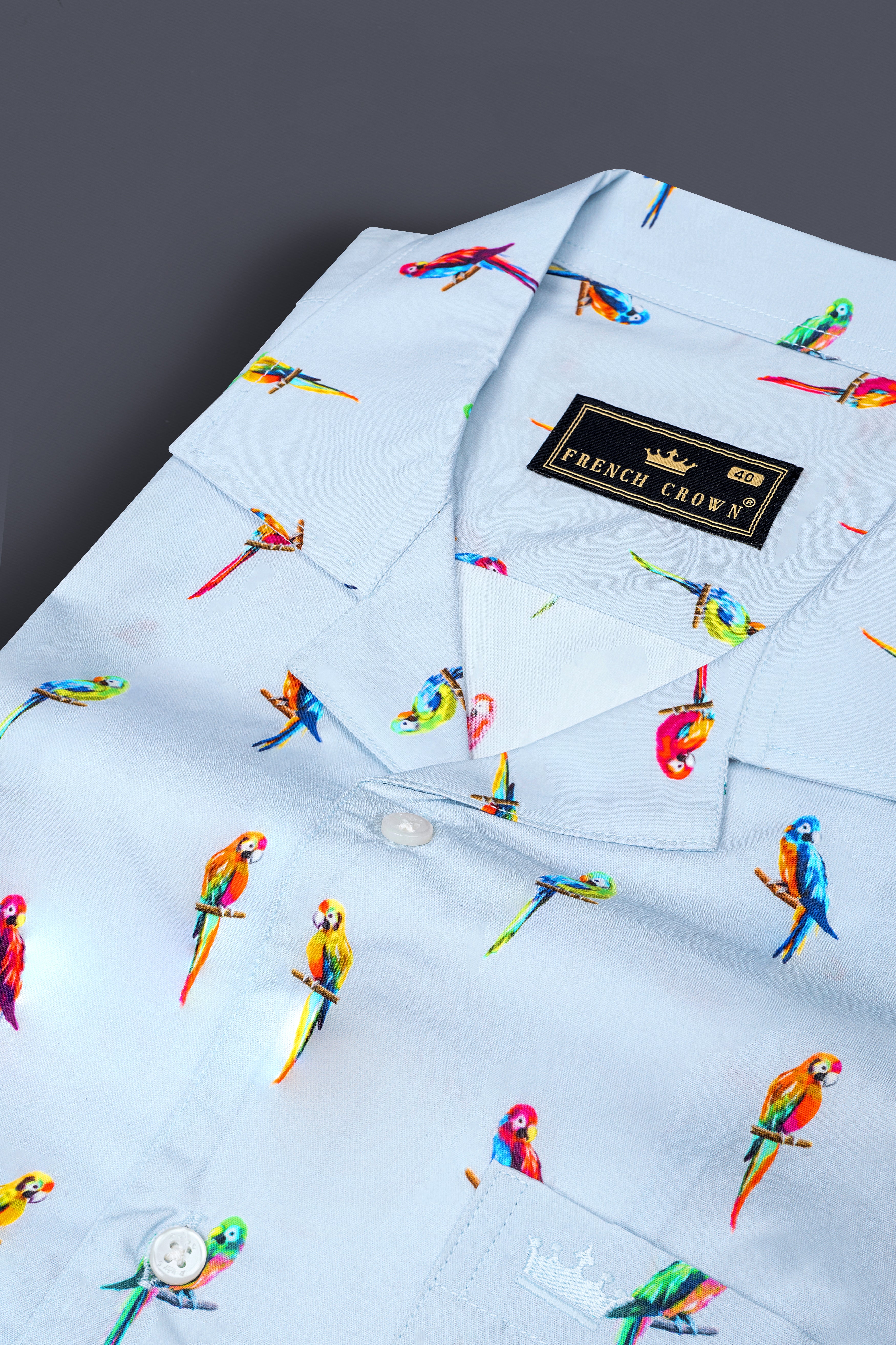 Spindle Blue Multicolor Parrots Printed Poplin Cotton Shirt