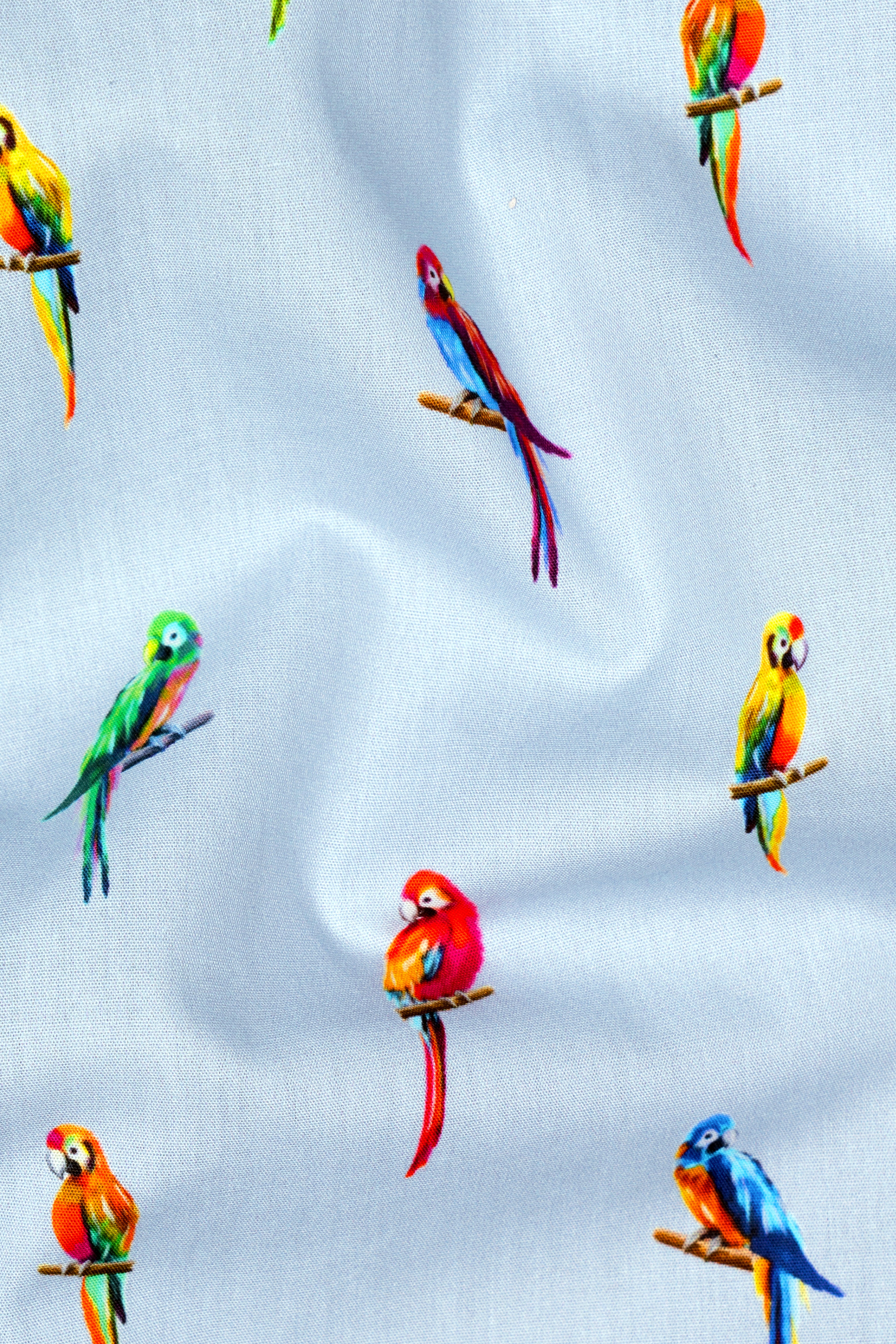 Spindle Blue Multicolor Parrots Printed Poplin Cotton Shirt