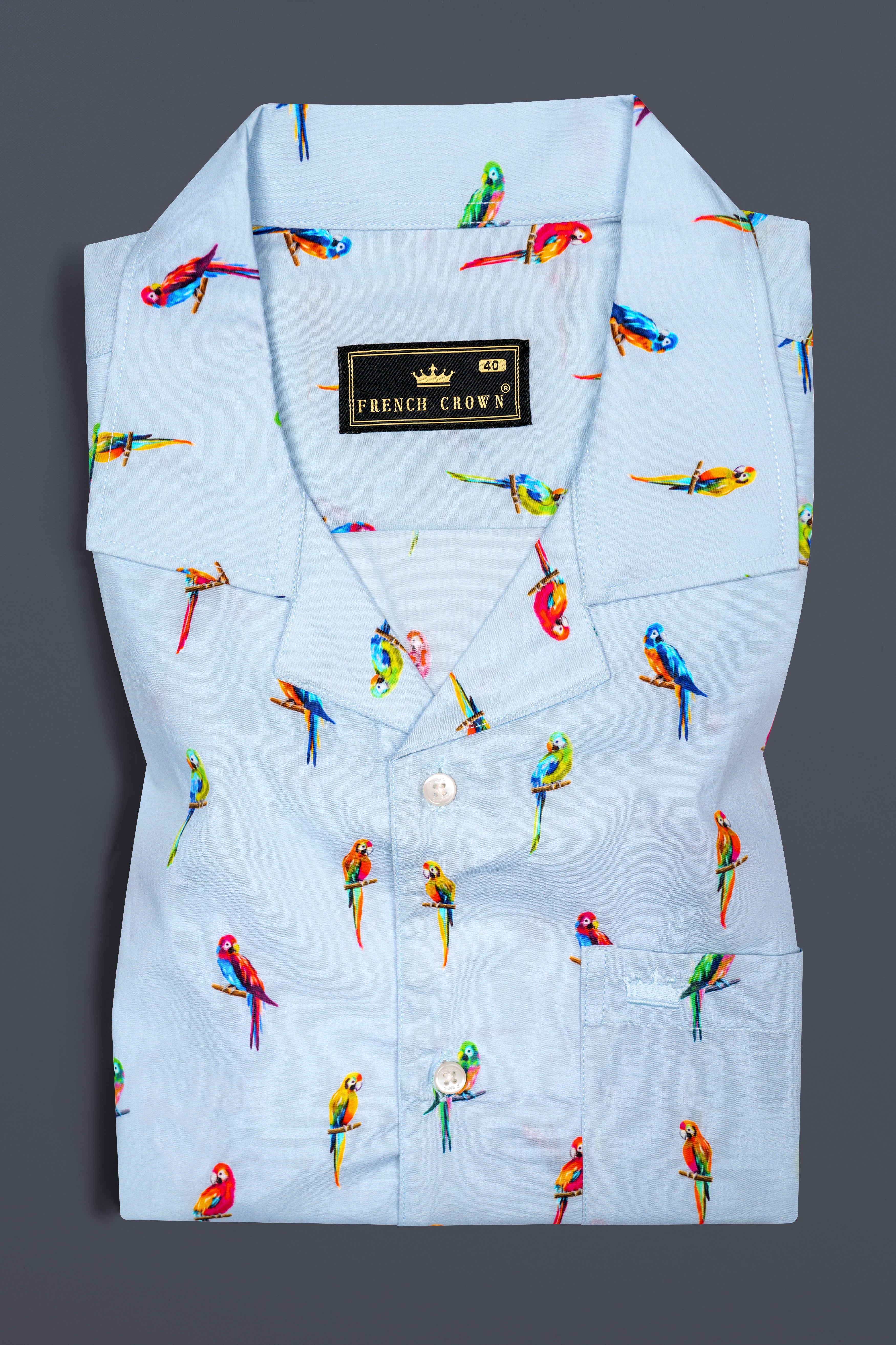 Spindle Blue Multicolor Parrots Printed Poplin Cotton Shirt