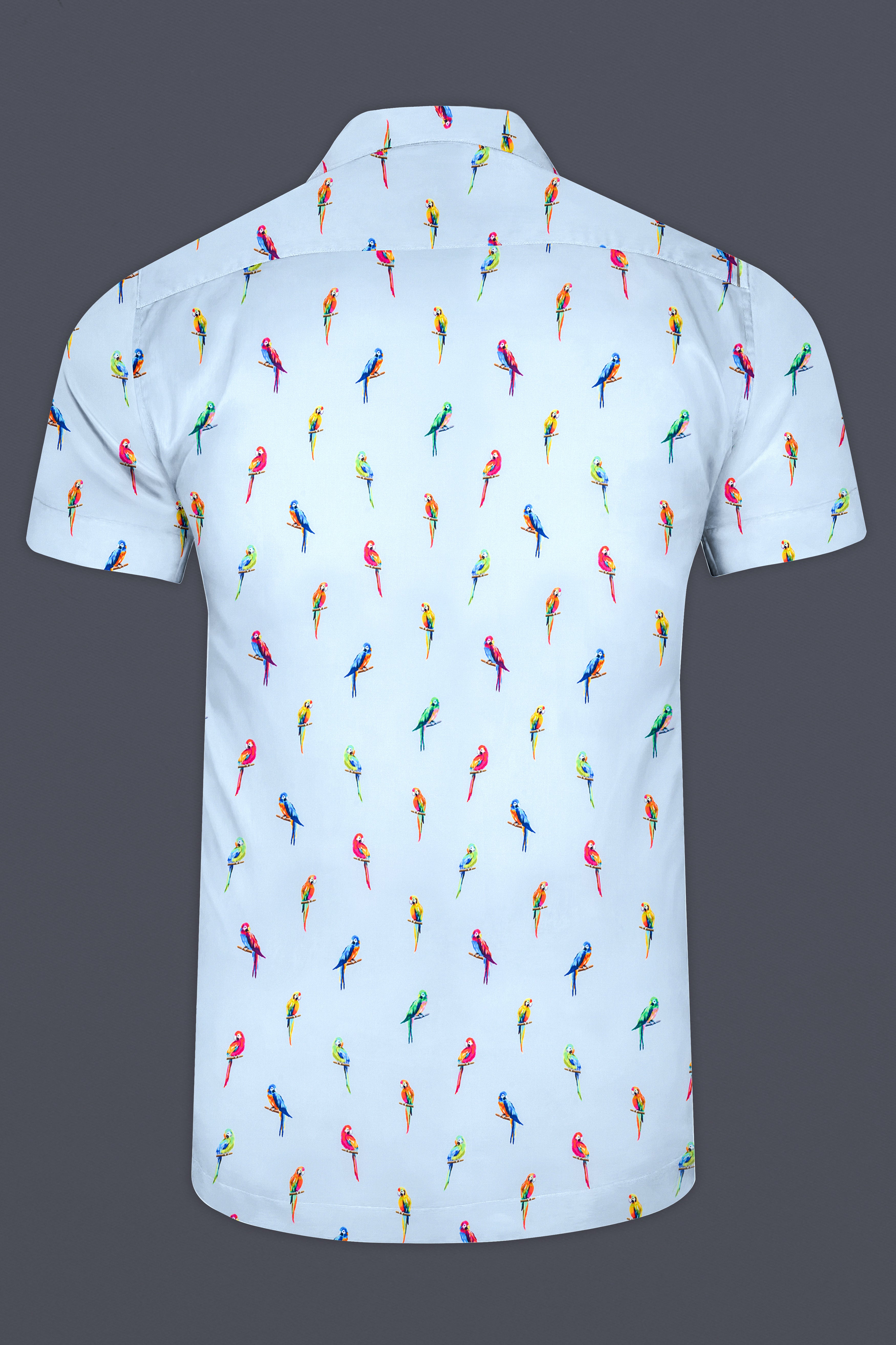 Spindle Blue Multicolor Parrots Printed Poplin Cotton Shirt