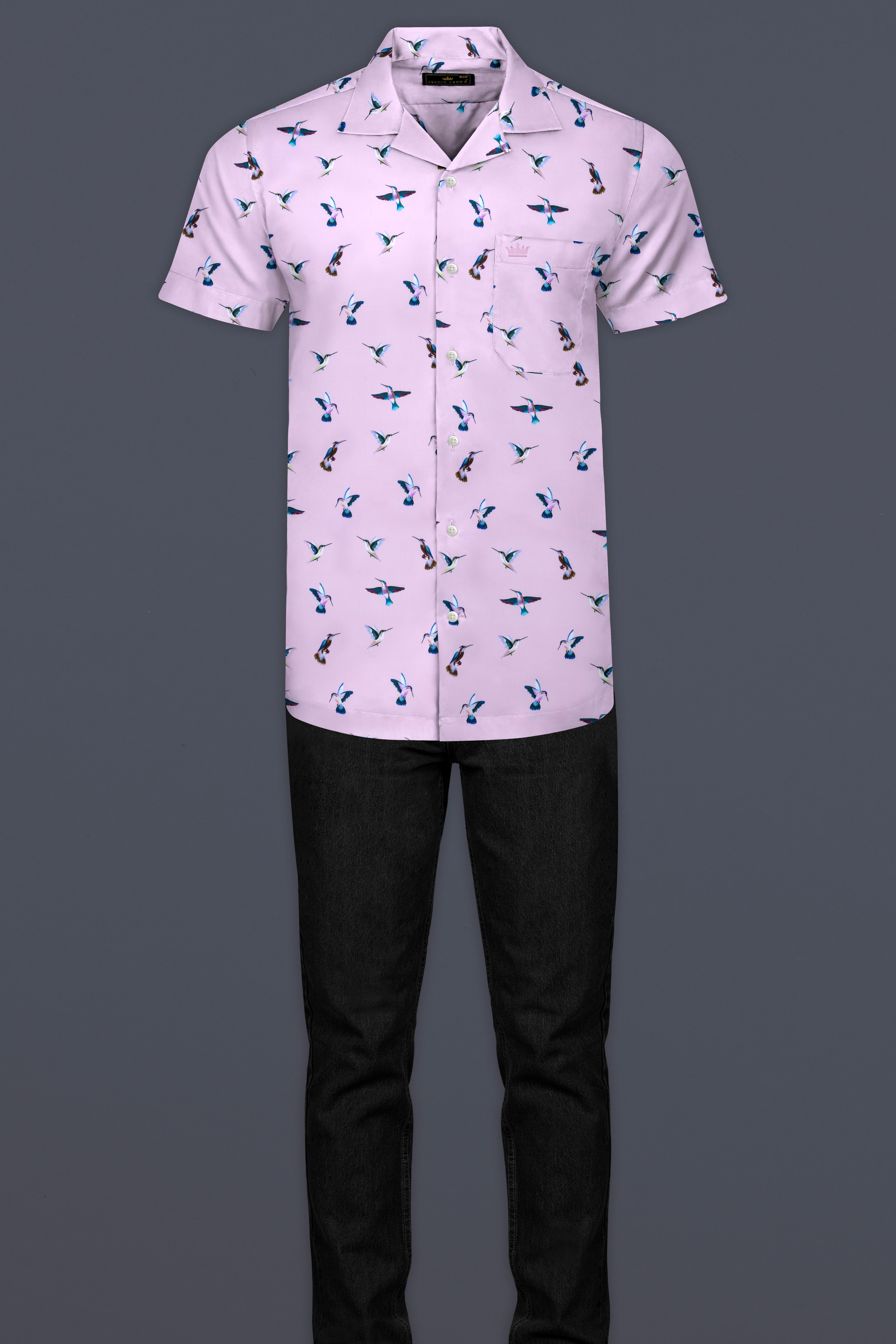 Maverick Lavender Multicolor Birds Printed Poplin Cotton Shirt