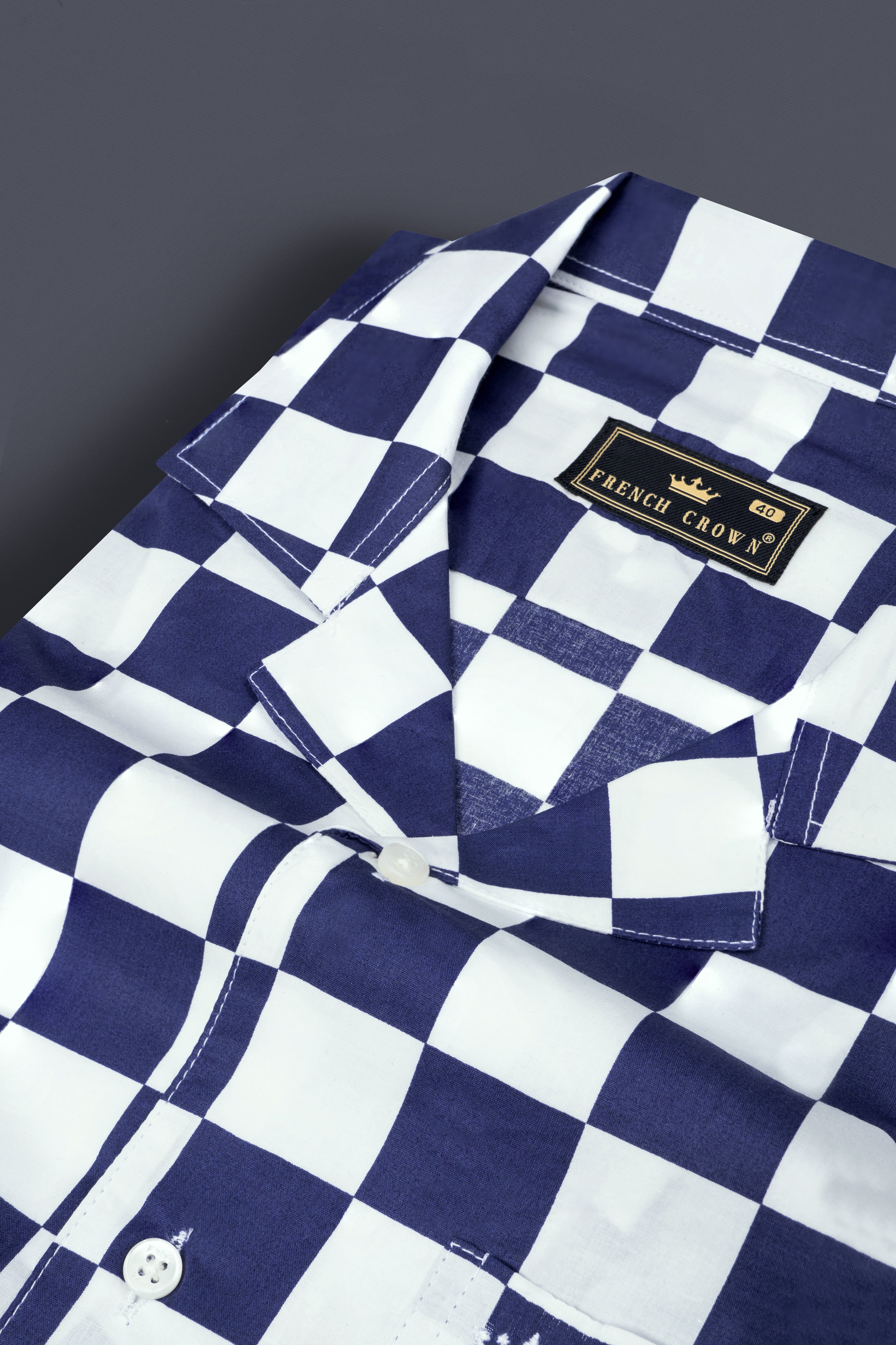 Bunting Blue with White Chess Board Printed Poplin Cotton Shirt