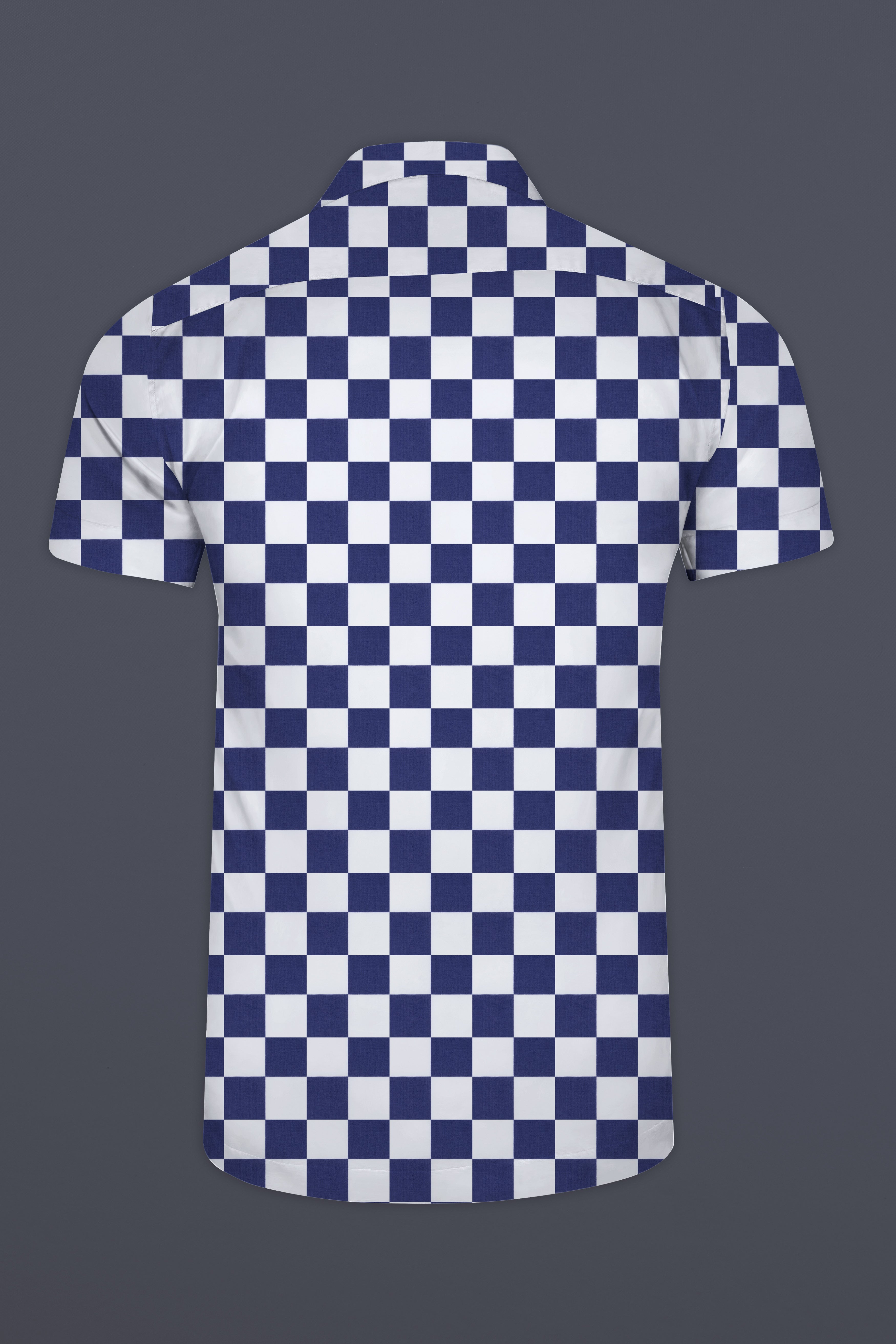 Bunting Blue with White Chess Board Printed Poplin Cotton Shirt