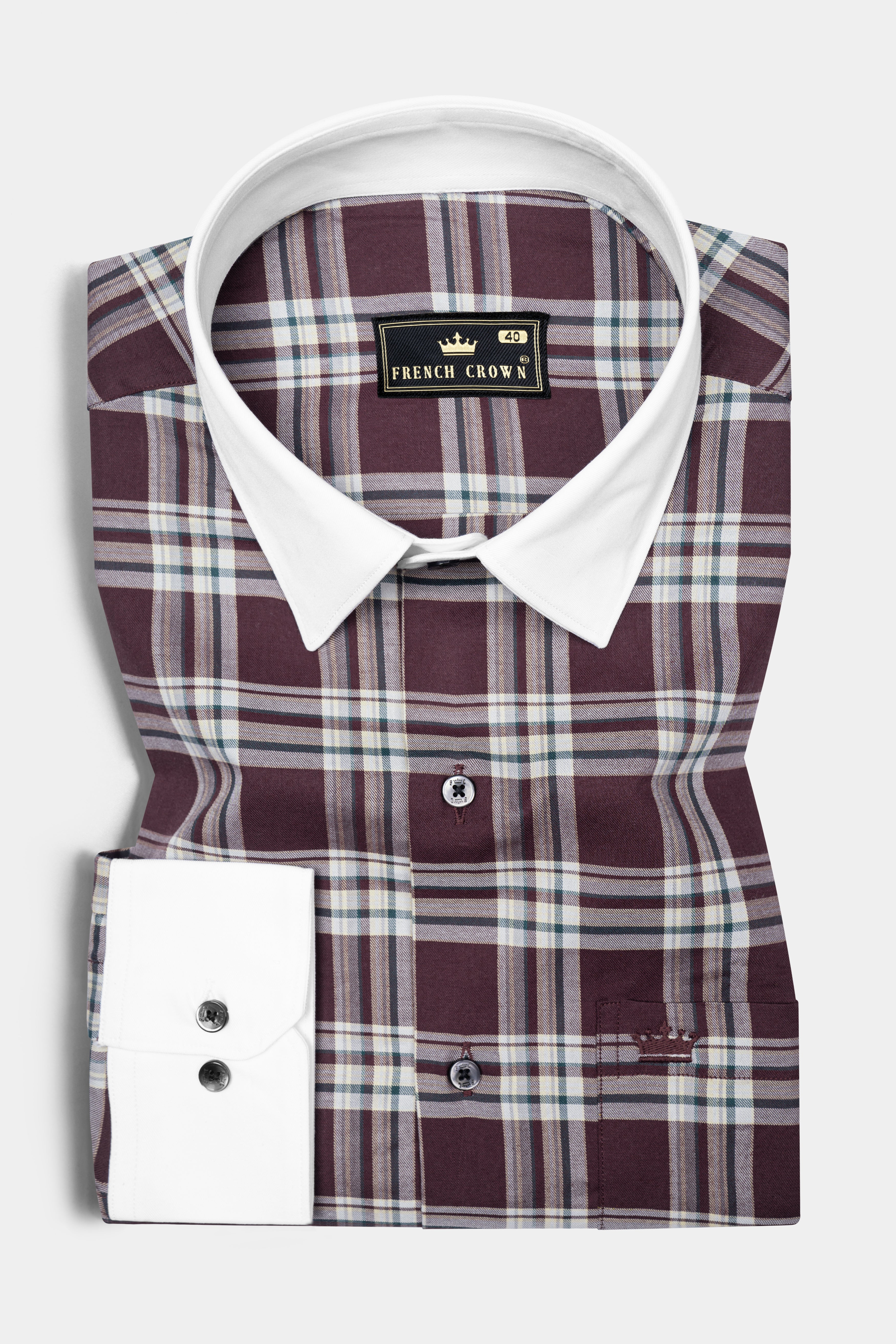 Thunder Brown with White Plaid Twill Cotton Shirt 12691-WCC-BLK-38, 12691-WCC-BLK-H-38, 12691-WCC-BLK-39, 12691-WCC-BLK-H-39, 12691-WCC-BLK-40, 12691-WCC-BLK-H-40, 12691-WCC-BLK-42, 12691-WCC-BLK-H-42, 12691-WCC-BLK-44, 12691-WCC-BLK-H-44, 12691-WCC-BLK-46, 12691-WCC-BLK-H-46, 12691-WCC-BLK-48, 12691-WCC-BLK-H-48, 12691-WCC-BLK-50, 12691-WCC-BLK-H-50, 12691-WCC-BLK-52, 12691-WCC-BLK-H-52