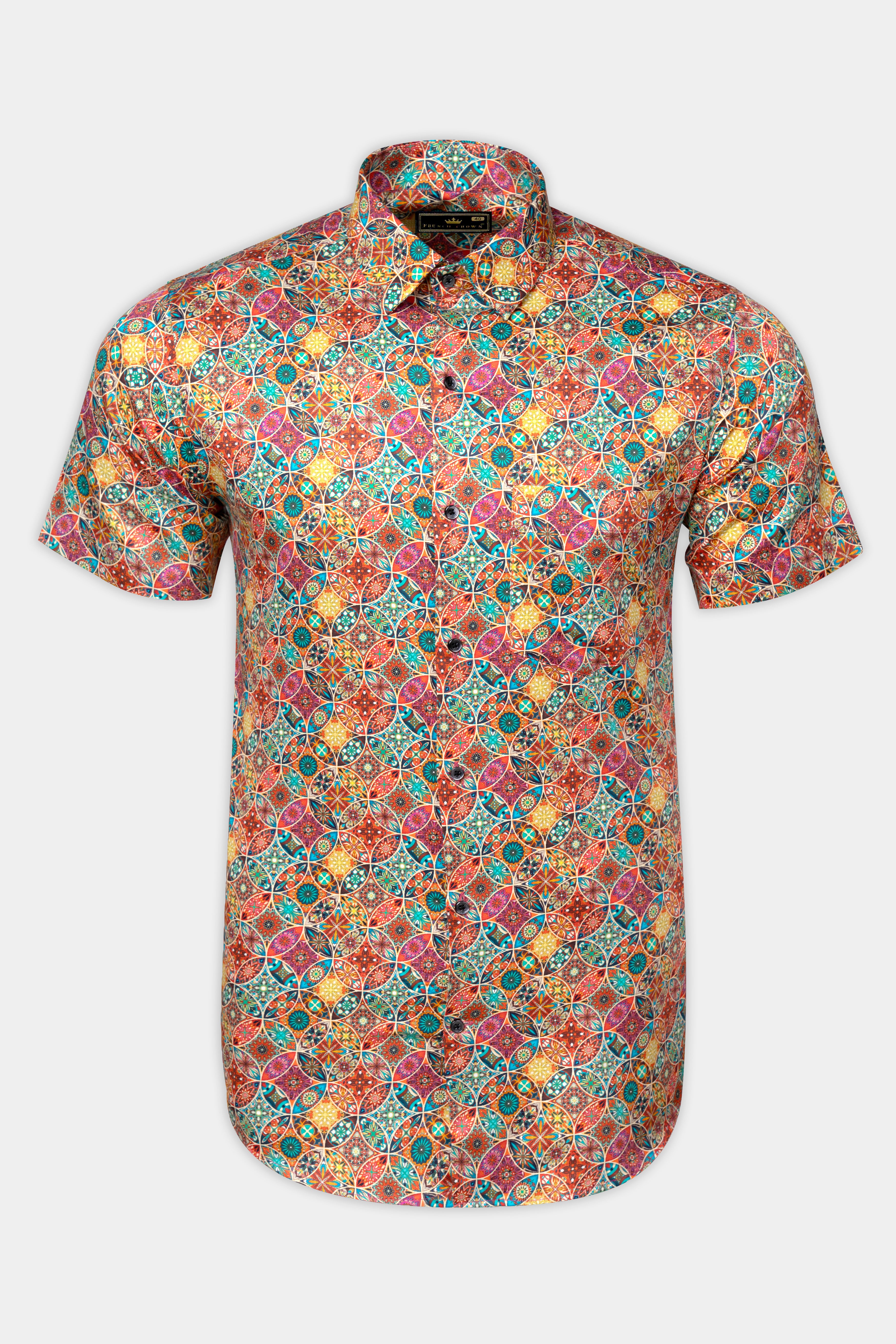 Coral Orange Multicolor Circles Printed Super Soft Premium Cotton Shirt
