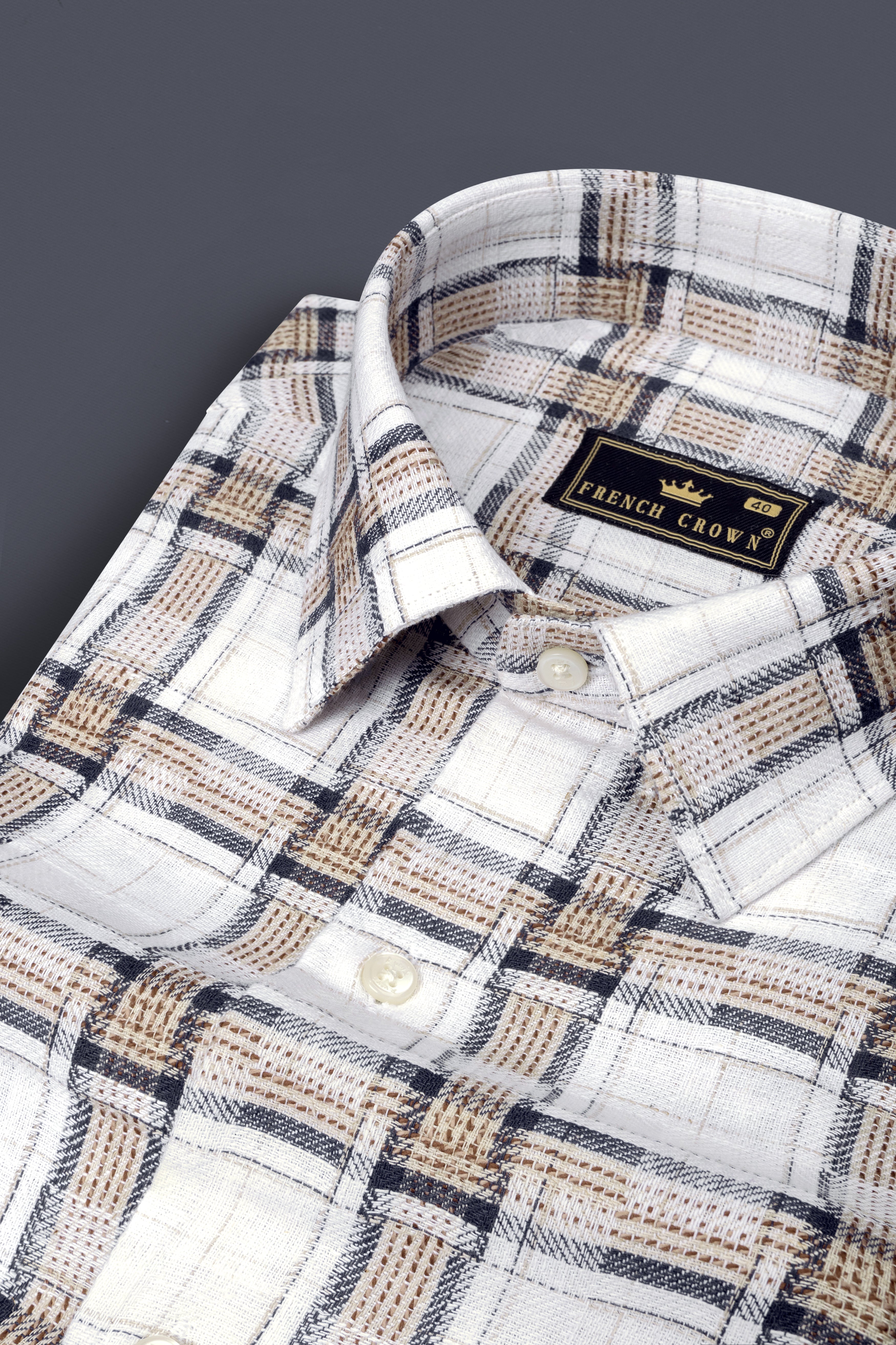 Bright White with Shadow Brown Plaid Dobby Shirt 12707-38, 12707-H-38, 12707-39, 12707-H-39, 12707-40, 12707-H-40, 12707-42, 12707-H-42, 12707-44, 12707-H-44, 12707-46, 12707-H-46, 12707-48, 12707-H-48, 12707-50, 12707-H-50, 12707-52, 12707-H-52