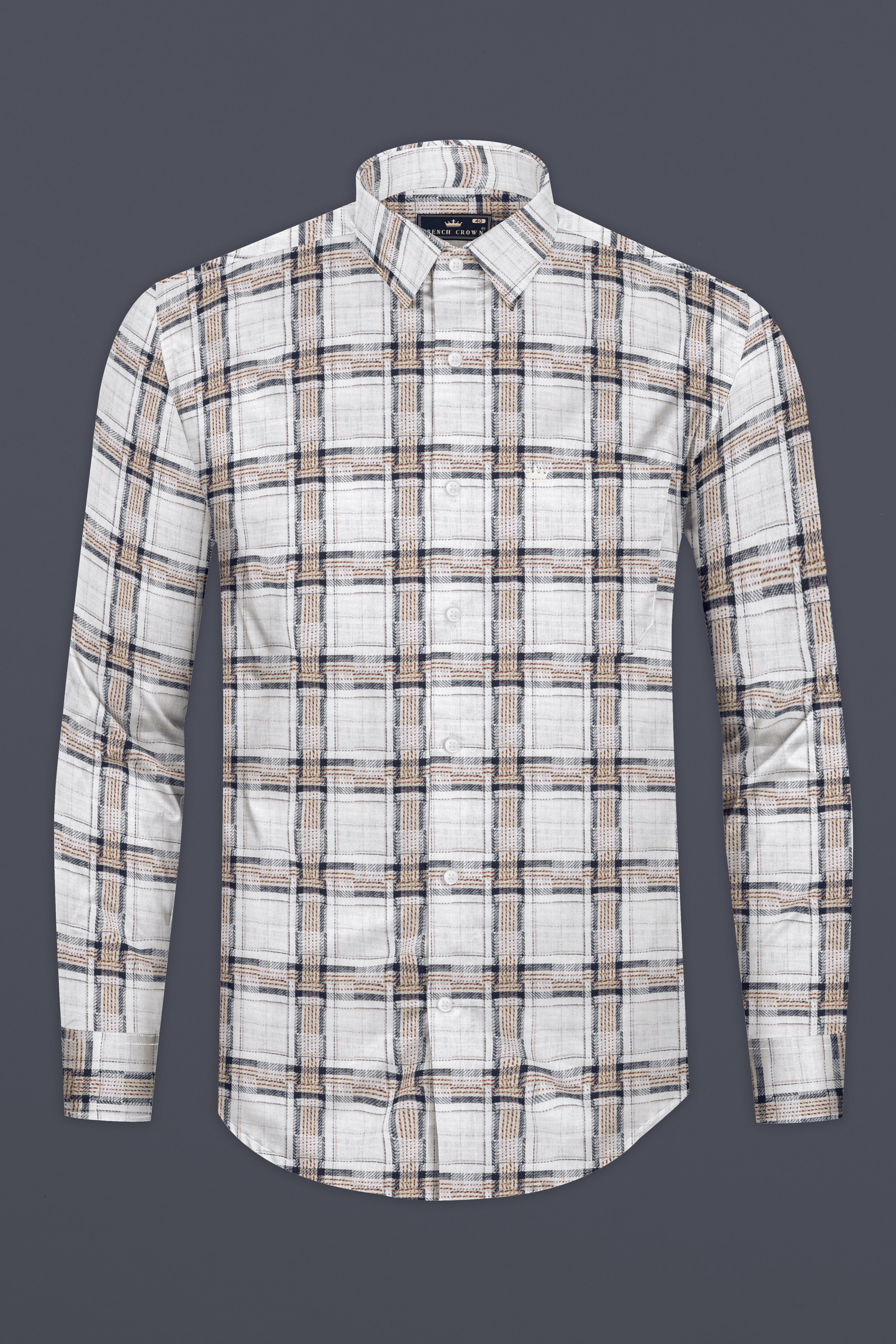 Bright White with Shadow Brown Plaid Dobby Shirt 12707-38, 12707-H-38, 12707-39, 12707-H-39, 12707-40, 12707-H-40, 12707-42, 12707-H-42, 12707-44, 12707-H-44, 12707-46, 12707-H-46, 12707-48, 12707-H-48, 12707-50, 12707-H-50, 12707-52, 12707-H-52
