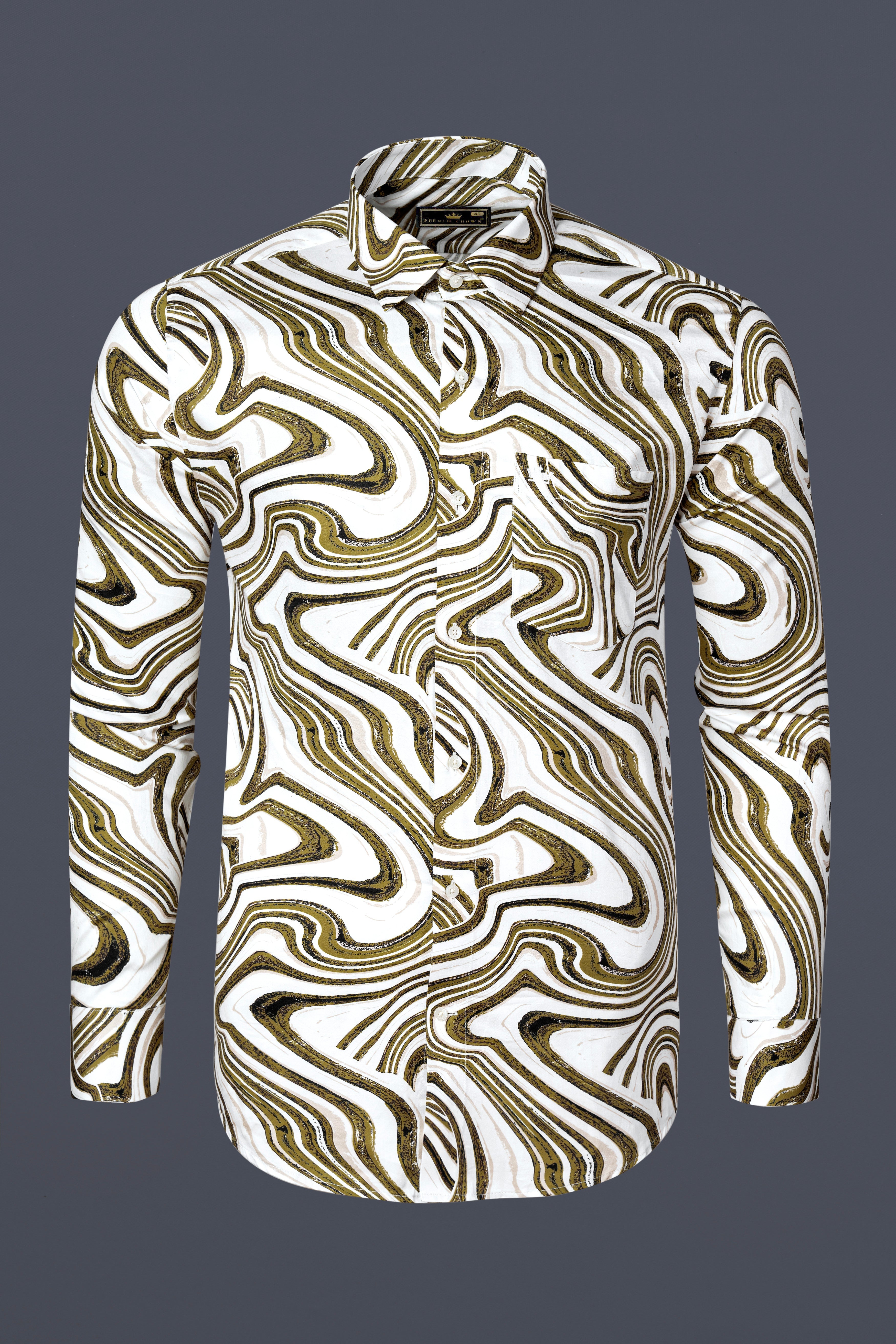Bright White with Moccasin Green Weave Printed Super Soft Premium Cotton Shirt 12709-38, 12709-H-38, 12709-39, 12709-H-39, 12709-40, 12709-H-40, 12709-42, 12709-H-42, 12709-44, 12709-H-44, 12709-46, 12709-H-46, 12709-48, 12709-H-48, 12709-50, 12709-H-50, 12709-52, 12709-H-52