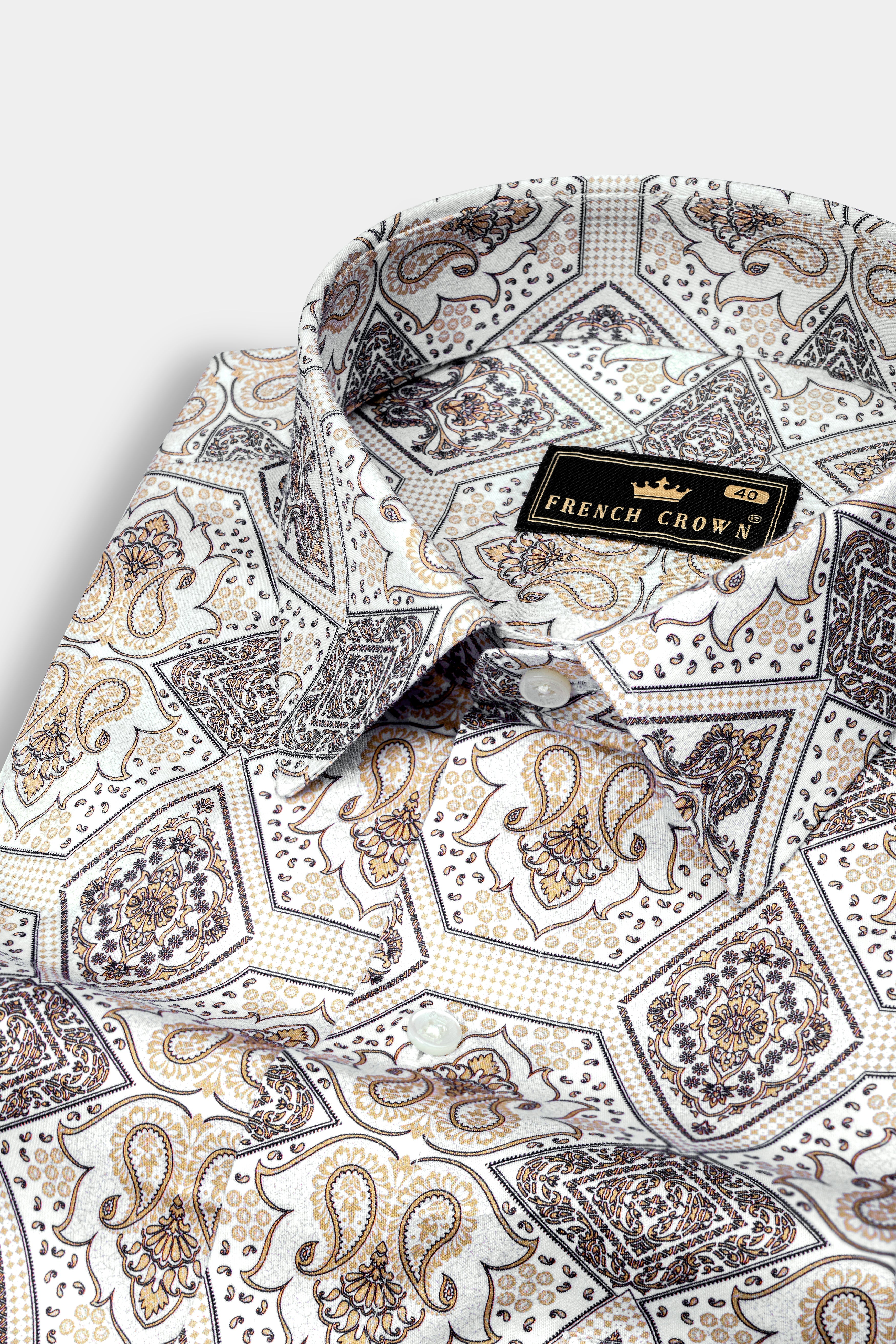Ceramic White with Raffia Cream Printed Super Soft Premium Cotton Shirt 12735-38, 12735-H-38, 12735-39, 12735-39, 12735-40, 12735-40, 12735-42, 12735-42, 12735-44, 12735-44, 12735-46, 12735-46, 12735-48, 12735-48, 12735-50, 12735-50, 12735-52, 12735-52