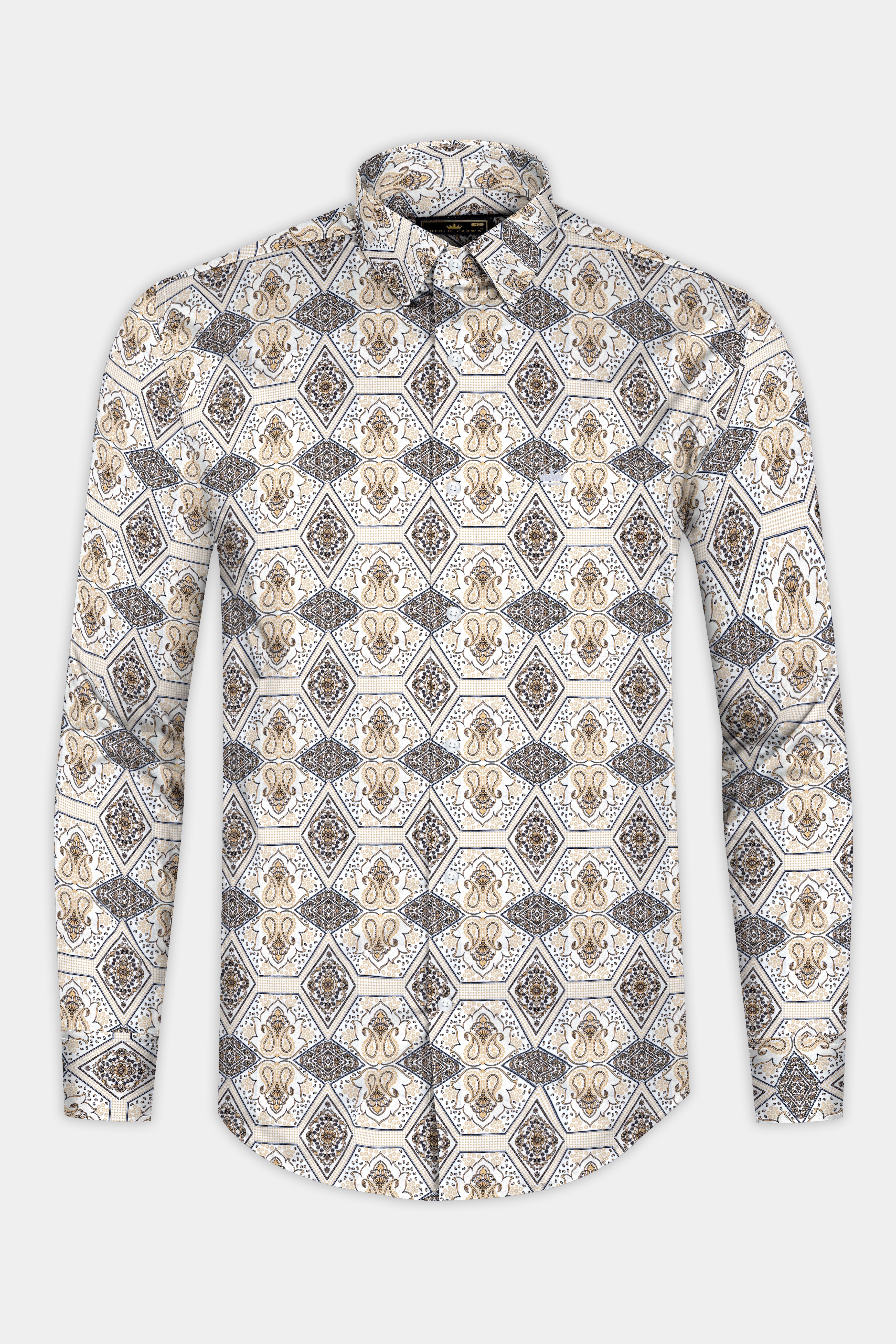 Ceramic White with Raffia Cream Printed Super Soft Premium Cotton Shirt 12735-38, 12735-H-38, 12735-39, 12735-39, 12735-40, 12735-40, 12735-42, 12735-42, 12735-44, 12735-44, 12735-46, 12735-46, 12735-48, 12735-48, 12735-50, 12735-50, 12735-52, 12735-52