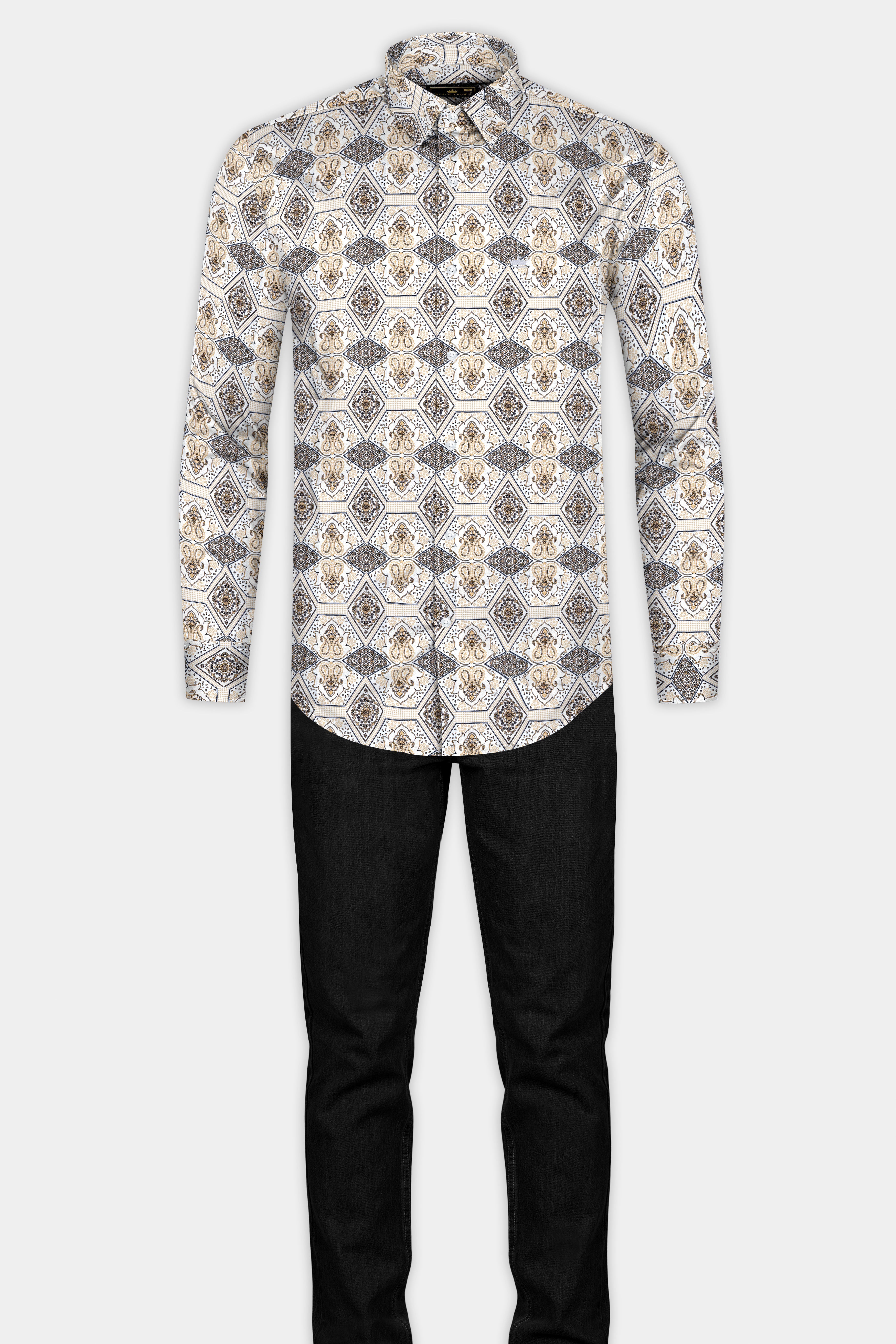 Ceramic White with Raffia Cream Printed Super Soft Premium Cotton Shirt 12735-38, 12735-H-38, 12735-39, 12735-39, 12735-40, 12735-40, 12735-42, 12735-42, 12735-44, 12735-44, 12735-46, 12735-46, 12735-48, 12735-48, 12735-50, 12735-50, 12735-52, 12735-52