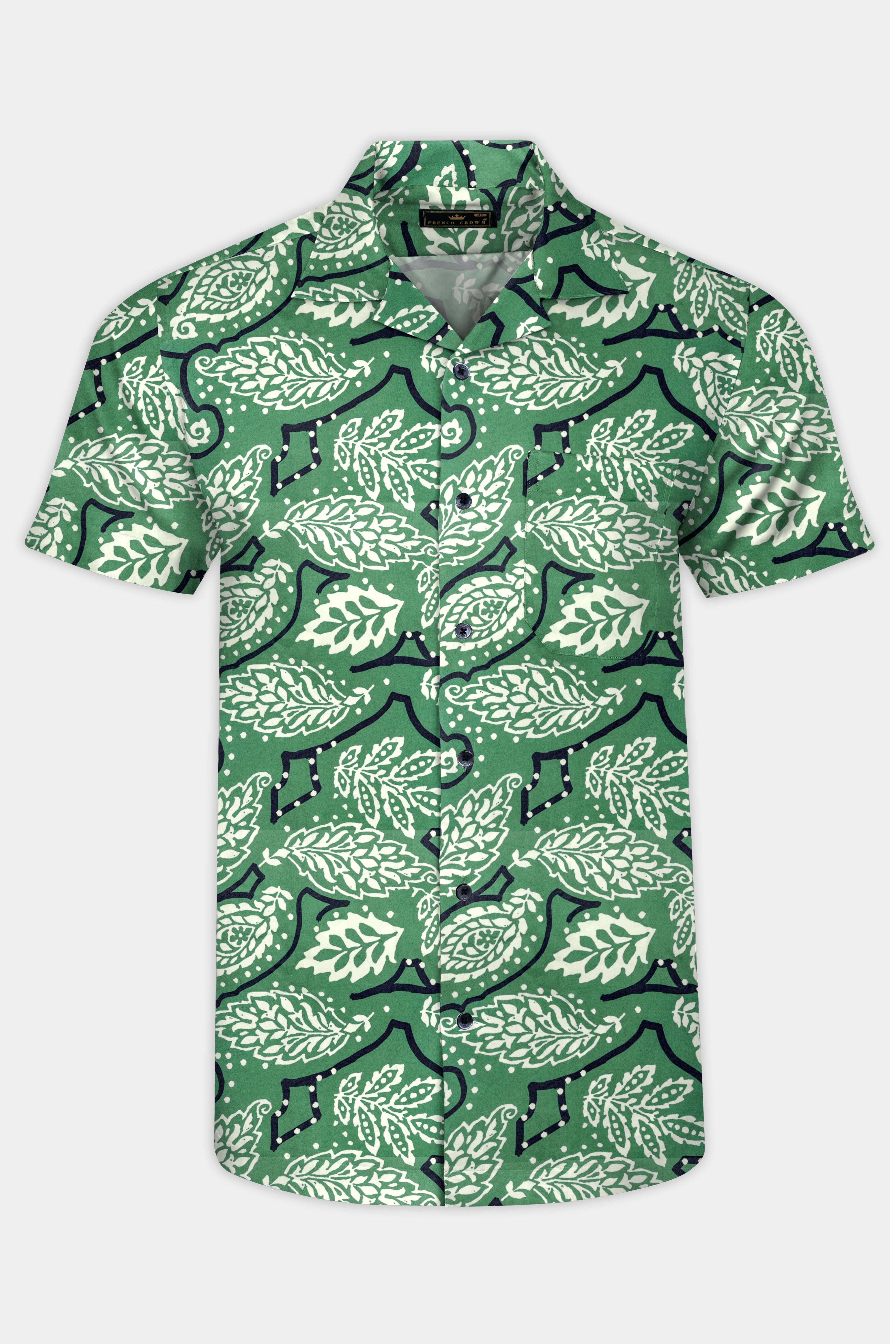 Killarney Green Leaves Printed Poplin Giza Cotton Shirt