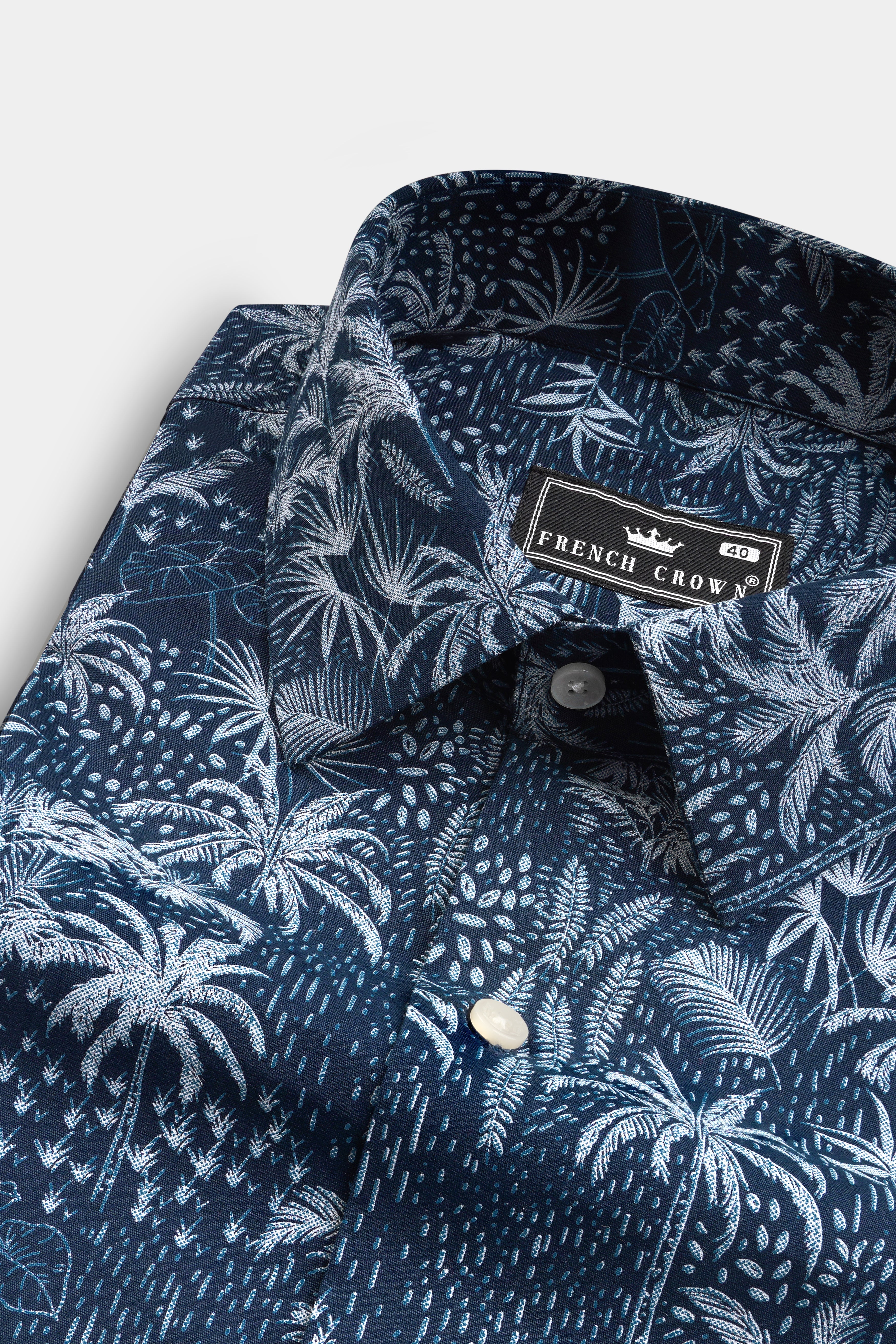 Rhino Blue Coconut Tree Printed Poplin Giza Cotton Shirt 12747-38, 12747-H-38, 12747-39, 12747-39, 12747-40, 12747-40, 12747-42, 12747-42, 12747-44, 12747-44, 12747-46, 12747-46, 12747-48, 12747-48, 12747-50, 12747-50, 12747-52, 12747-52