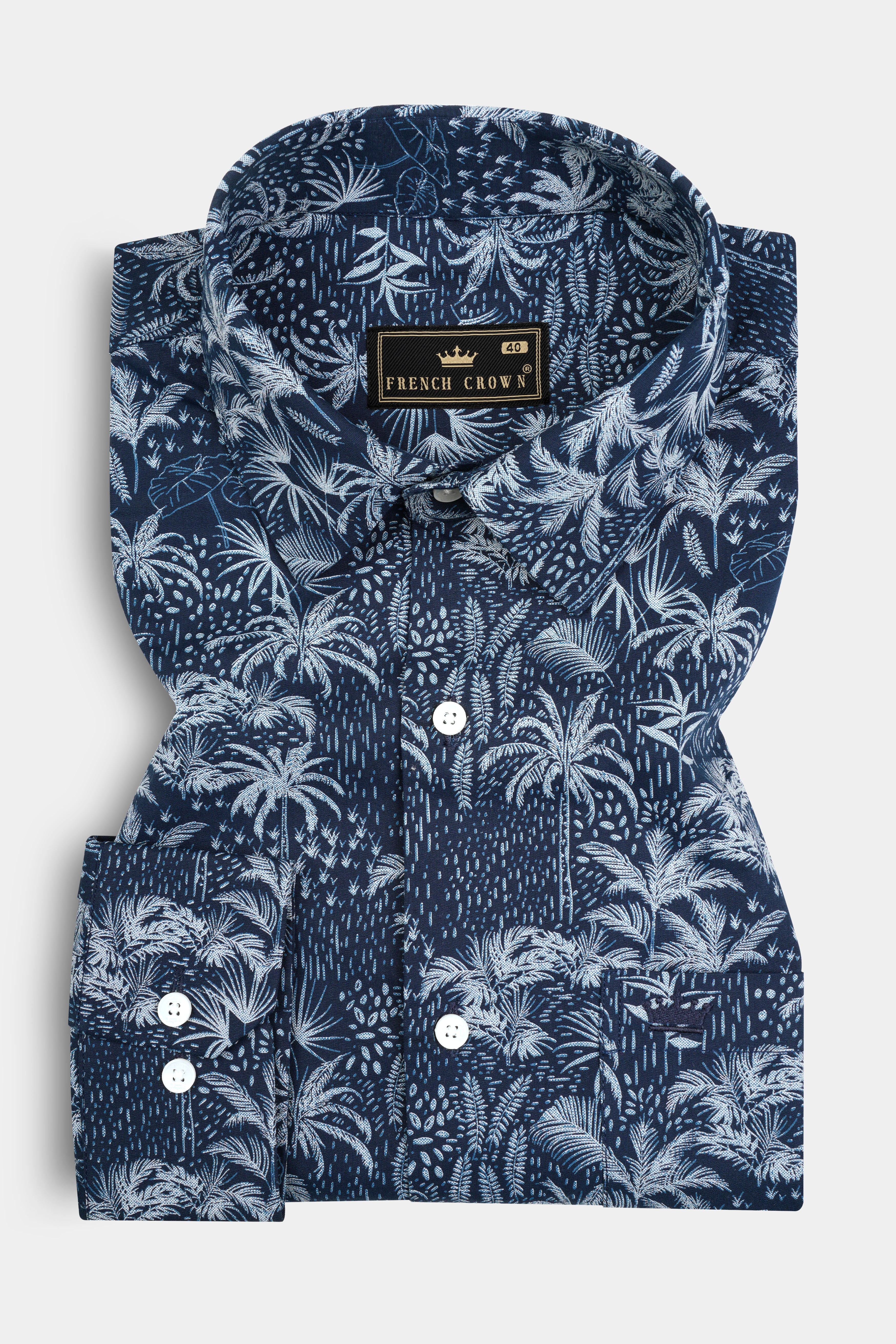 Rhino Blue Coconut Tree Printed Poplin Giza Cotton Shirt 12747-38, 12747-H-38, 12747-39, 12747-39, 12747-40, 12747-40, 12747-42, 12747-42, 12747-44, 12747-44, 12747-46, 12747-46, 12747-48, 12747-48, 12747-50, 12747-50, 12747-52, 12747-52