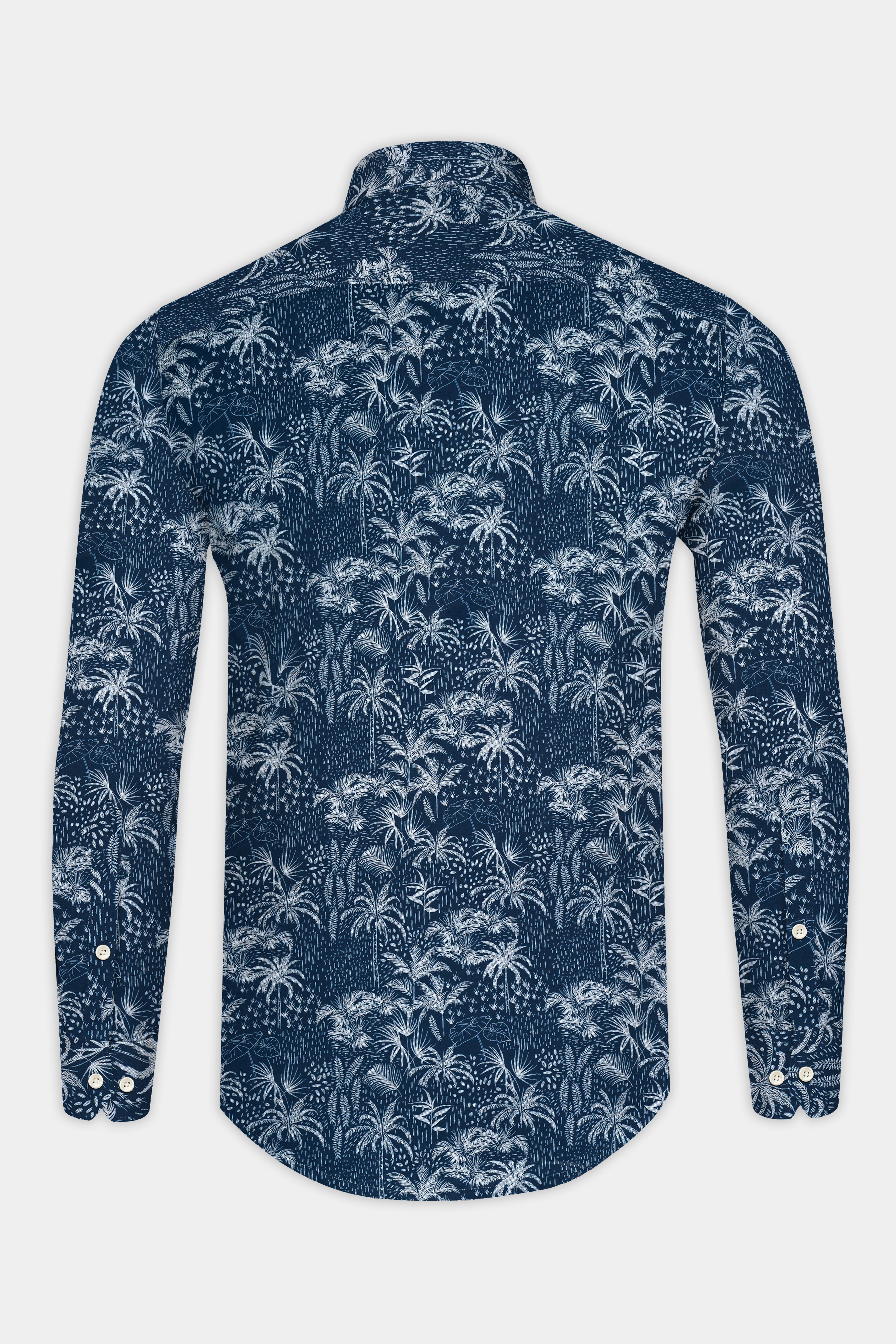 Rhino Blue Coconut Tree Printed Poplin Giza Cotton Shirt 12747-38, 12747-H-38, 12747-39, 12747-39, 12747-40, 12747-40, 12747-42, 12747-42, 12747-44, 12747-44, 12747-46, 12747-46, 12747-48, 12747-48, 12747-50, 12747-50, 12747-52, 12747-52