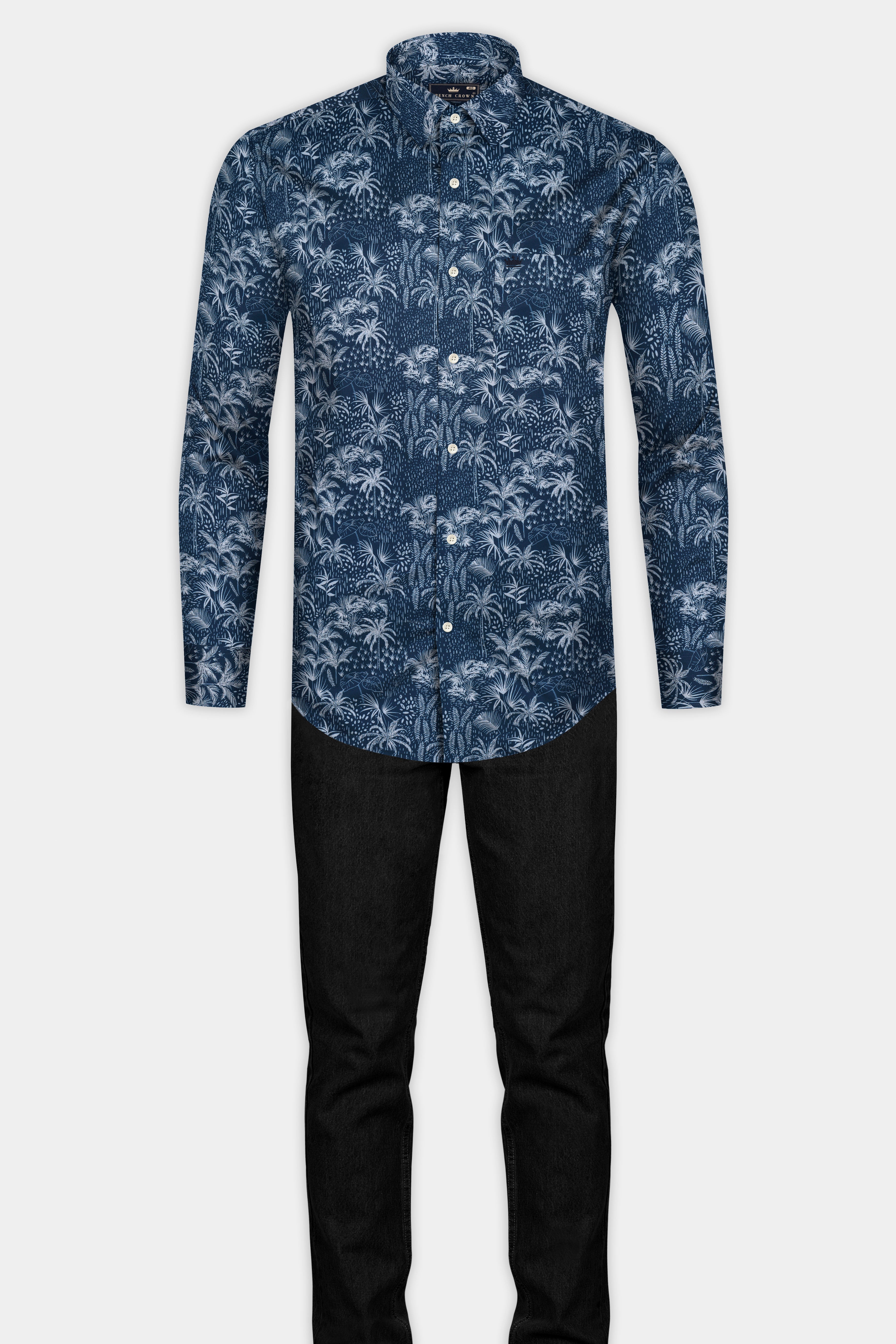 Rhino Blue Coconut Tree Printed Poplin Giza Cotton Shirt 12747-38, 12747-H-38, 12747-39, 12747-39, 12747-40, 12747-40, 12747-42, 12747-42, 12747-44, 12747-44, 12747-46, 12747-46, 12747-48, 12747-48, 12747-50, 12747-50, 12747-52, 12747-52