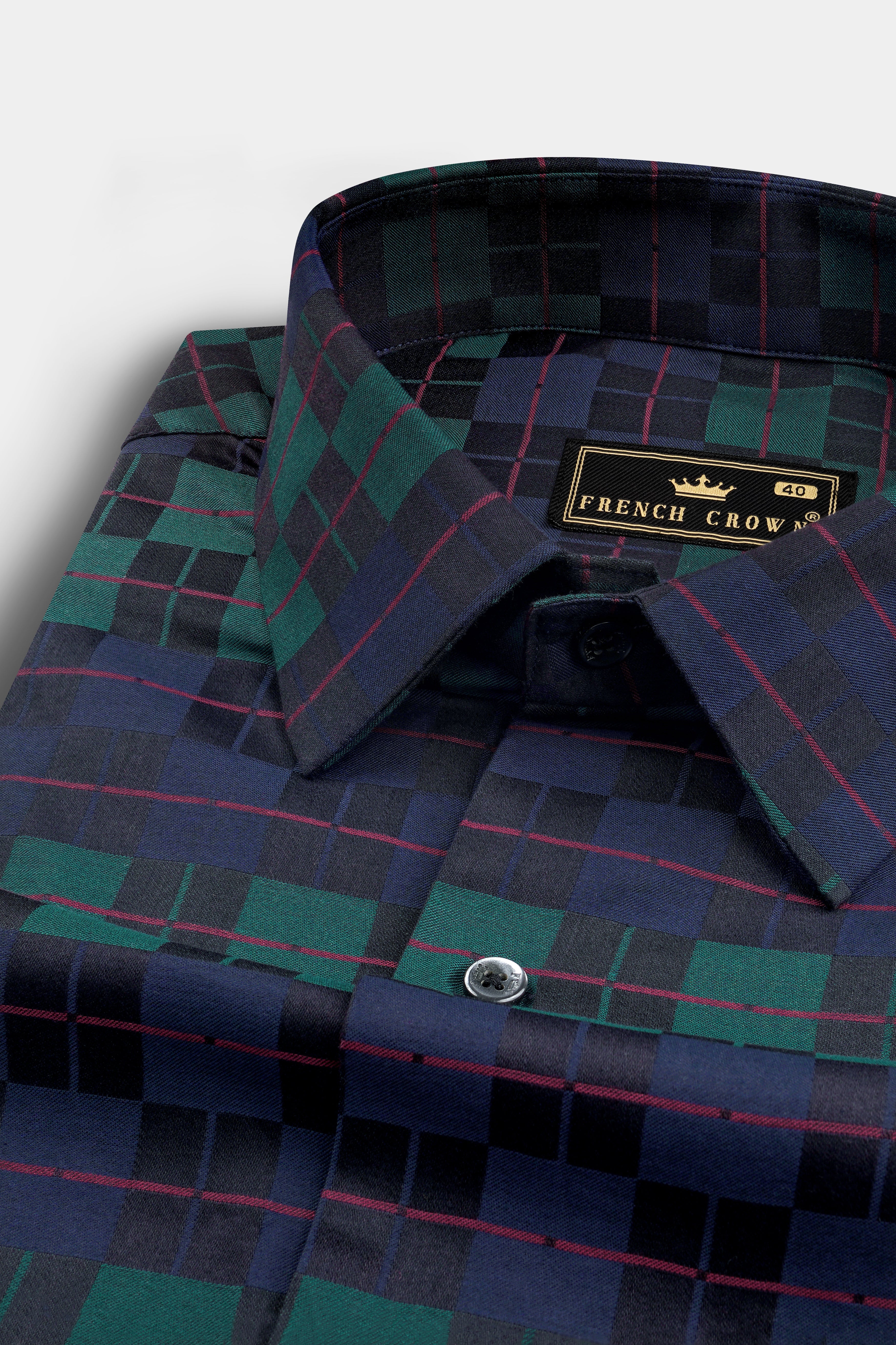 Ebony Blue and Plantation Green Plaid Jacquard Textured Premium Cotton Shirt 12754-BLK-38, 12754-BLK-H-38, 12754-BLK-39, 12754-BLK-39, 12754-BLK-40, 12754-BLK-40, 12754-BLK-42, 12754-BLK-42, 12754-BLK-44, 12754-BLK-44, 12754-BLK-46, 12754-BLK-46, 12754-BLK-48, 12754-BLK-48, 12754-BLK-50, 12754-BLK-50, 12754-BLK-52, 12754-BLK-52