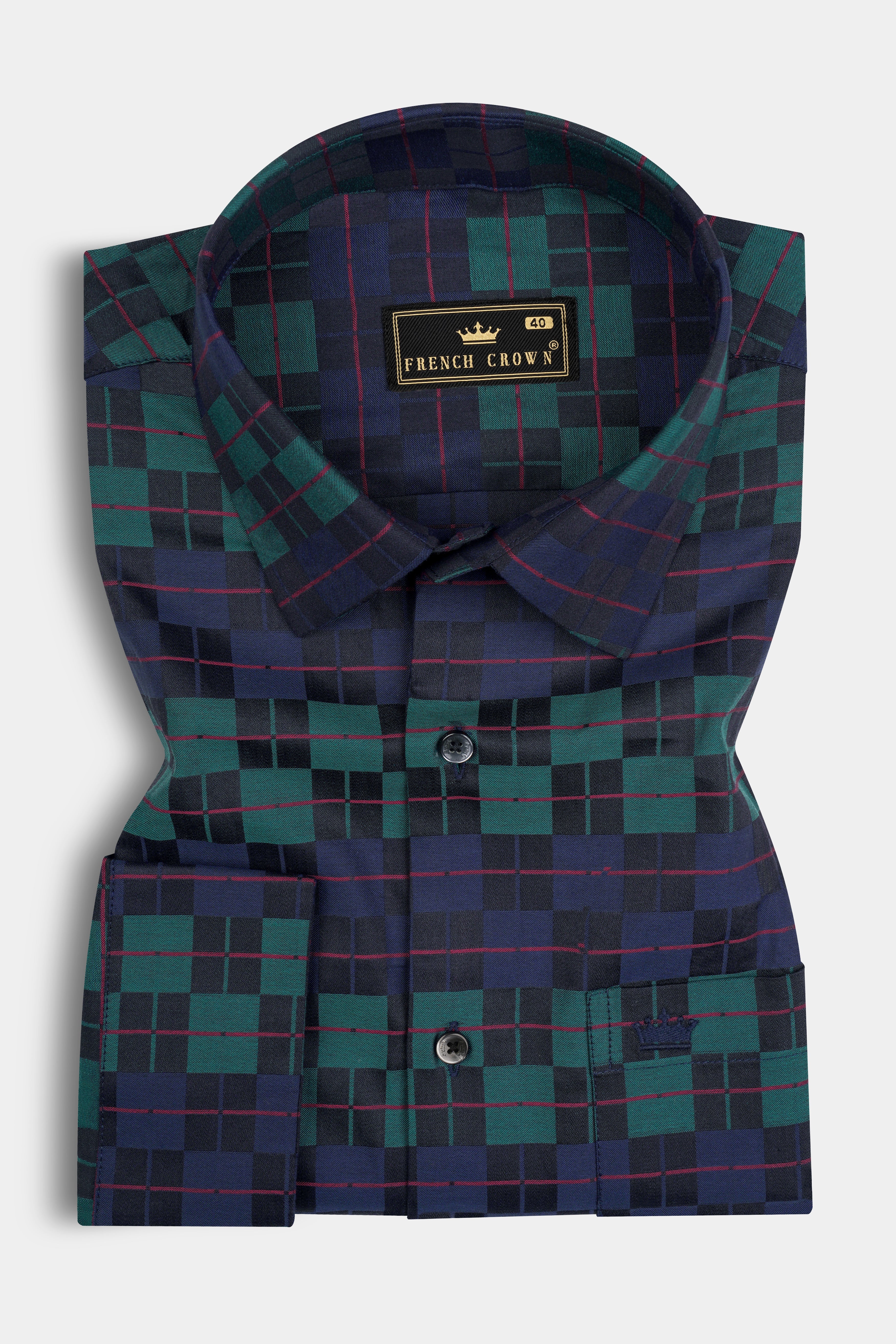 Ebony Blue and Plantation Green Plaid Jacquard Textured Premium Cotton Shirt 12754-BLK-38, 12754-BLK-H-38, 12754-BLK-39, 12754-BLK-39, 12754-BLK-40, 12754-BLK-40, 12754-BLK-42, 12754-BLK-42, 12754-BLK-44, 12754-BLK-44, 12754-BLK-46, 12754-BLK-46, 12754-BLK-48, 12754-BLK-48, 12754-BLK-50, 12754-BLK-50, 12754-BLK-52, 12754-BLK-52