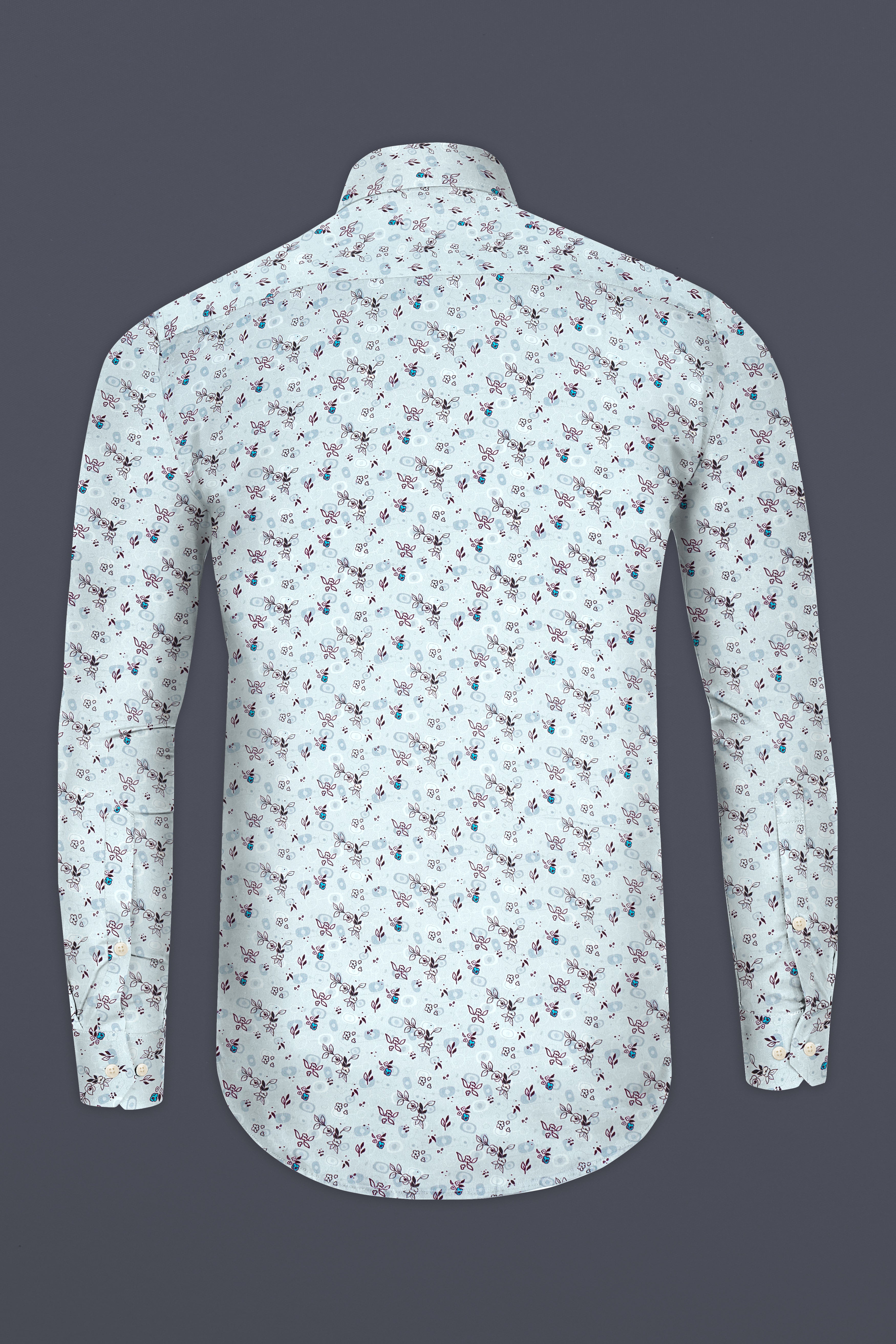 Periwinkle Blue with Melanzane Maroon Flower Printed Super Soft Premium Cotton Shirt 12758-38, 12758-H-38, 12758-39, 12758-39, 12758-40, 12758-40, 12758-42, 12758-42, 12758-44, 12758-44, 12758-46, 12758-46, 12758-48, 12758-48, 12758-50, 12758-50, 12758-52, 12758-52