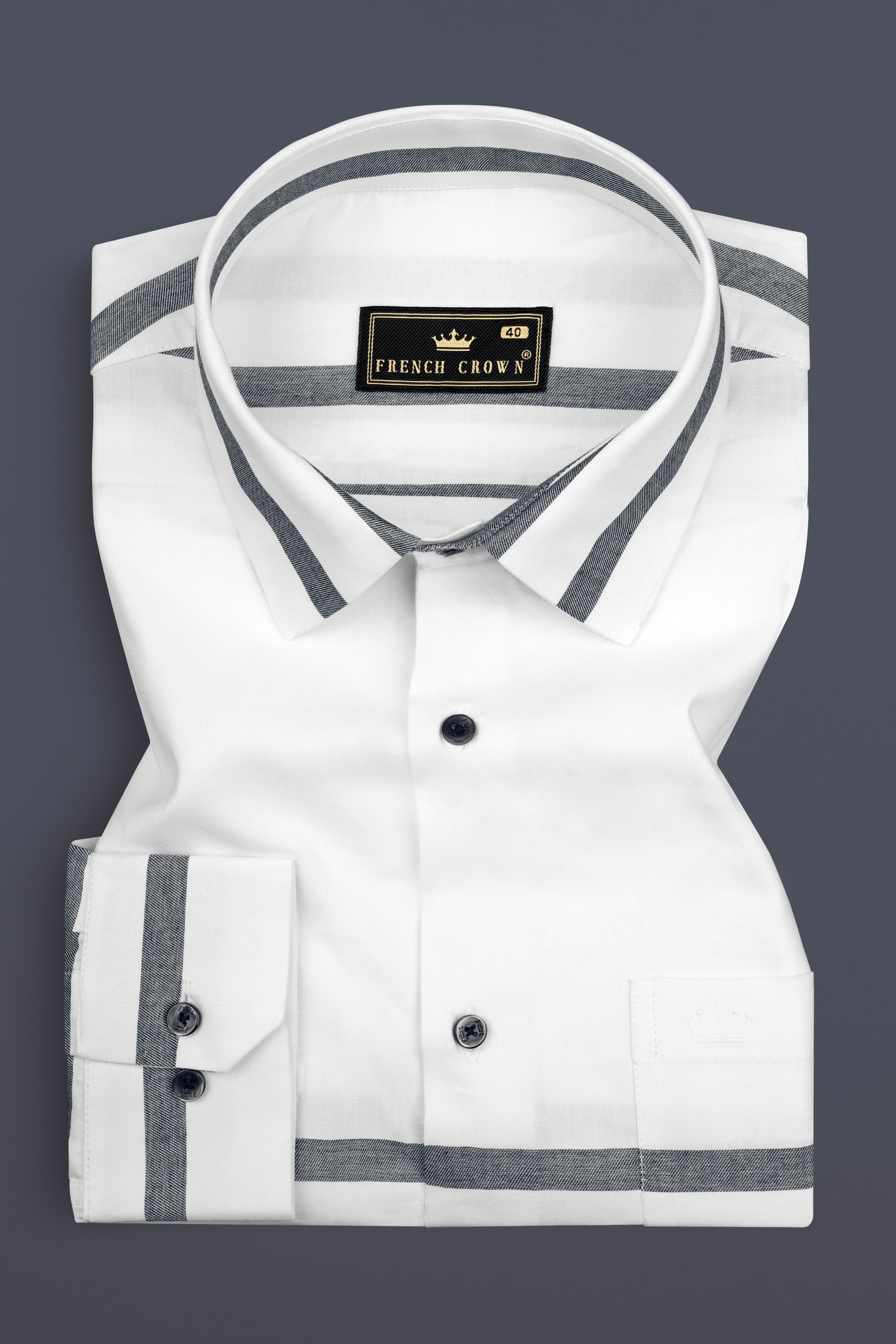 Bright White with Gravel Gray Horizontal Striped Twill Cotton Shirt 12759-BLK-38, 12759-BLK-H-38, 12759-BLK-39, 12759-BLK-39, 12759-BLK-40, 12759-BLK-40, 12759-BLK-42, 12759-BLK-42, 12759-BLK-44, 12759-BLK-44, 12759-BLK-46, 12759-BLK-46, 12759-BLK-48, 12759-BLK-48, 12759-BLK-50, 12759-BLK-50, 12759-BLK-52, 12759-BLK-52