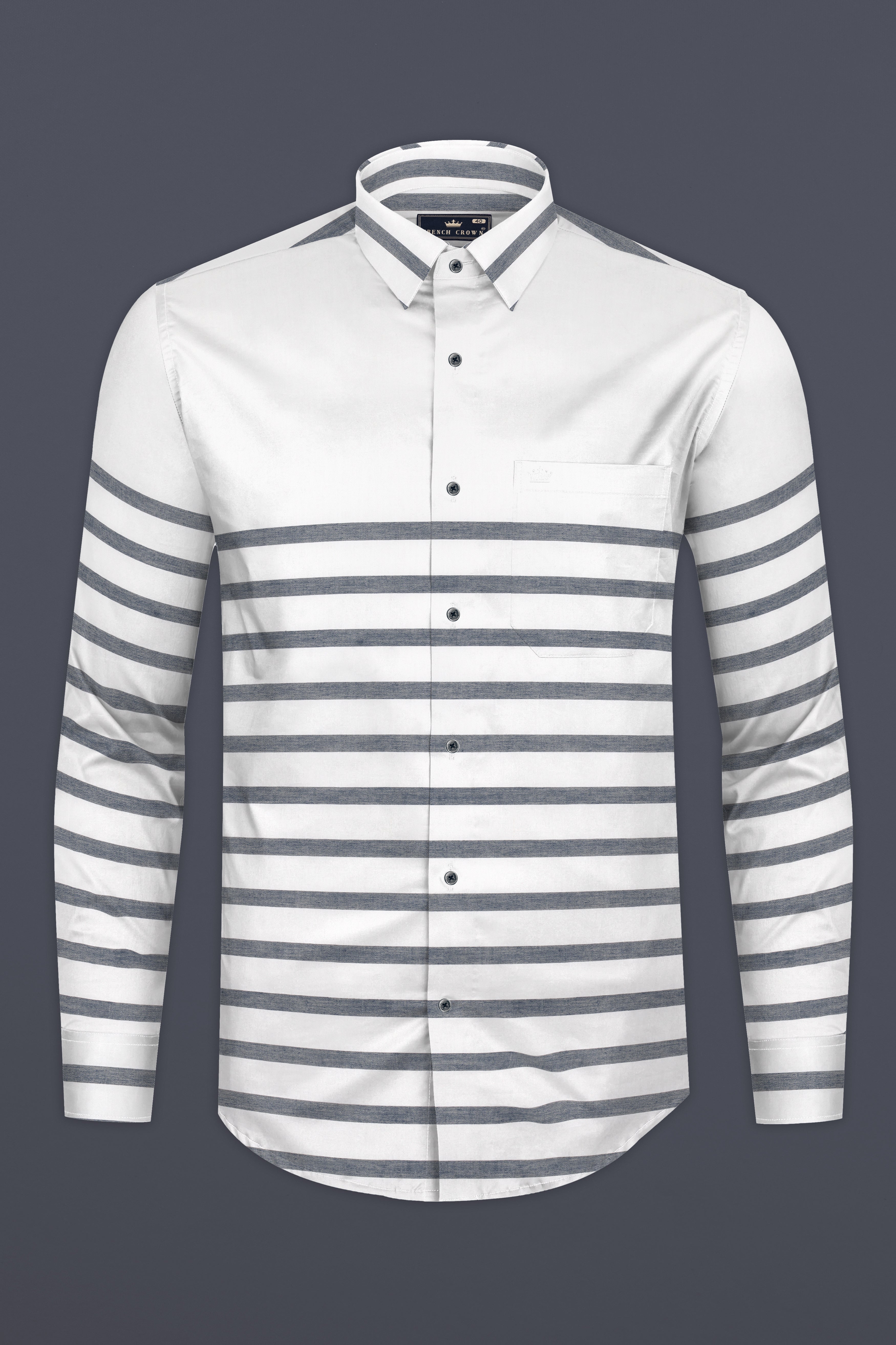 Bright White with Gravel Gray Horizontal Striped Twill Cotton Shirt 12759-BLK-38, 12759-BLK-H-38, 12759-BLK-39, 12759-BLK-39, 12759-BLK-40, 12759-BLK-40, 12759-BLK-42, 12759-BLK-42, 12759-BLK-44, 12759-BLK-44, 12759-BLK-46, 12759-BLK-46, 12759-BLK-48, 12759-BLK-48, 12759-BLK-50, 12759-BLK-50, 12759-BLK-52, 12759-BLK-52