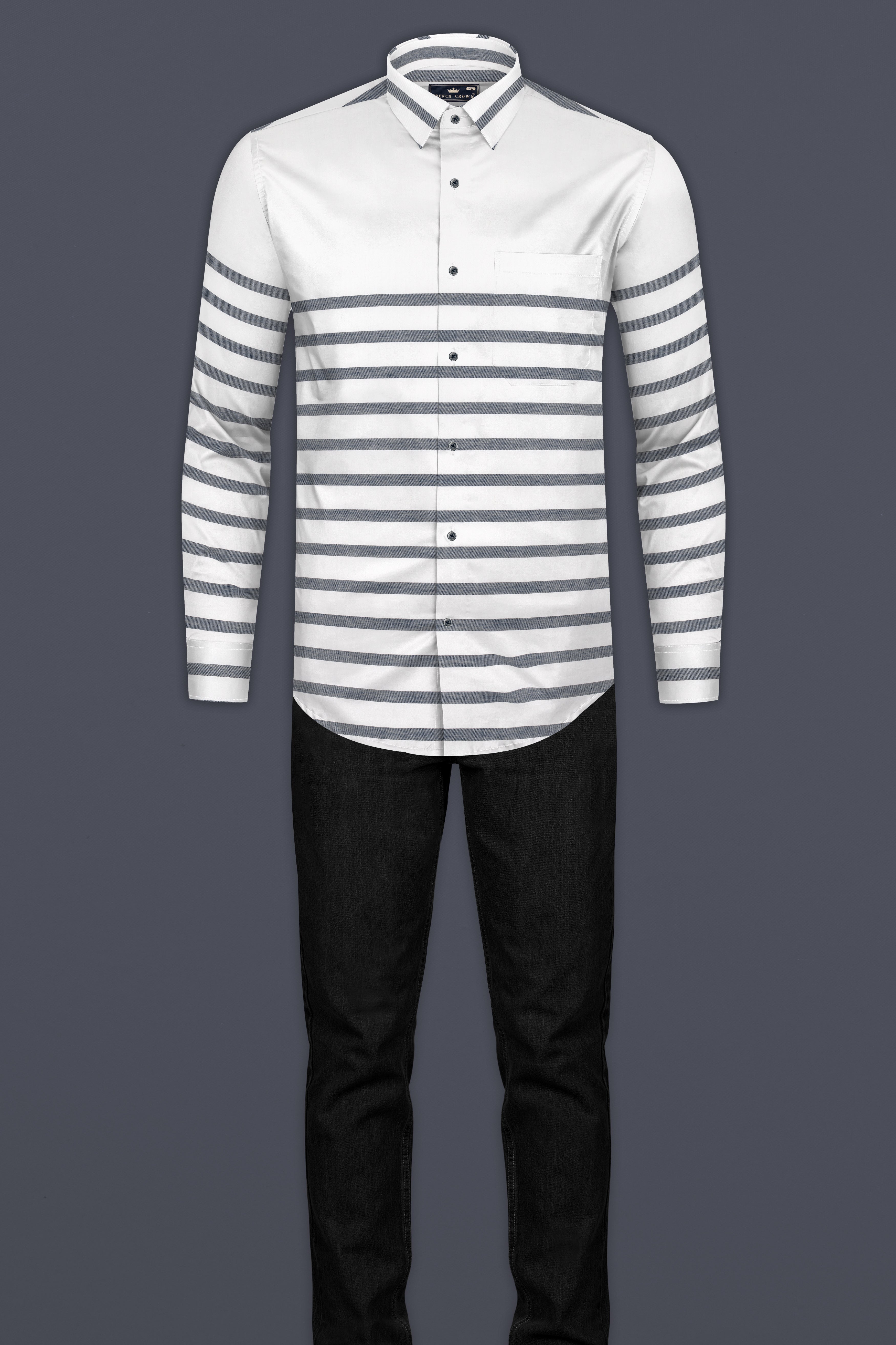 Bright White with Gravel Gray Horizontal Striped Twill Cotton Shirt 12759-BLK-38, 12759-BLK-H-38, 12759-BLK-39, 12759-BLK-39, 12759-BLK-40, 12759-BLK-40, 12759-BLK-42, 12759-BLK-42, 12759-BLK-44, 12759-BLK-44, 12759-BLK-46, 12759-BLK-46, 12759-BLK-48, 12759-BLK-48, 12759-BLK-50, 12759-BLK-50, 12759-BLK-52, 12759-BLK-52