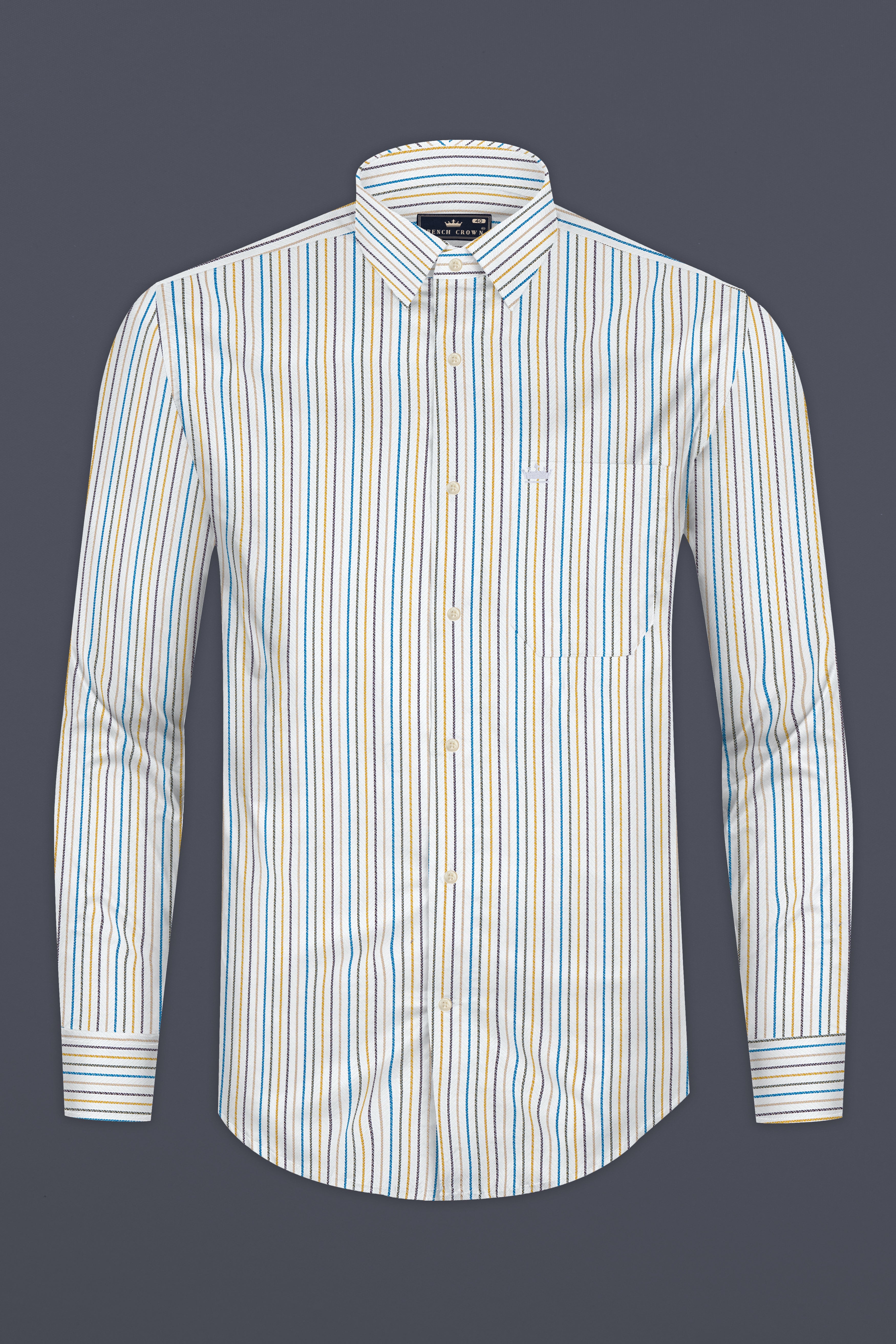 Bright White Multicolour Striped Herringbone Soft Cotton Shirt 12762-38, 12762-H-38, 12762-39, 12762-H-39, 12762-40, 12762-H-40, 12762-42, 12762-H-42, 12762-44, 12762-H-44, 12762-46, 12762-H-46, 12762-48, 12762-H-48, 12762-50, 12762-H-50, 12762-52, 12762-H-52