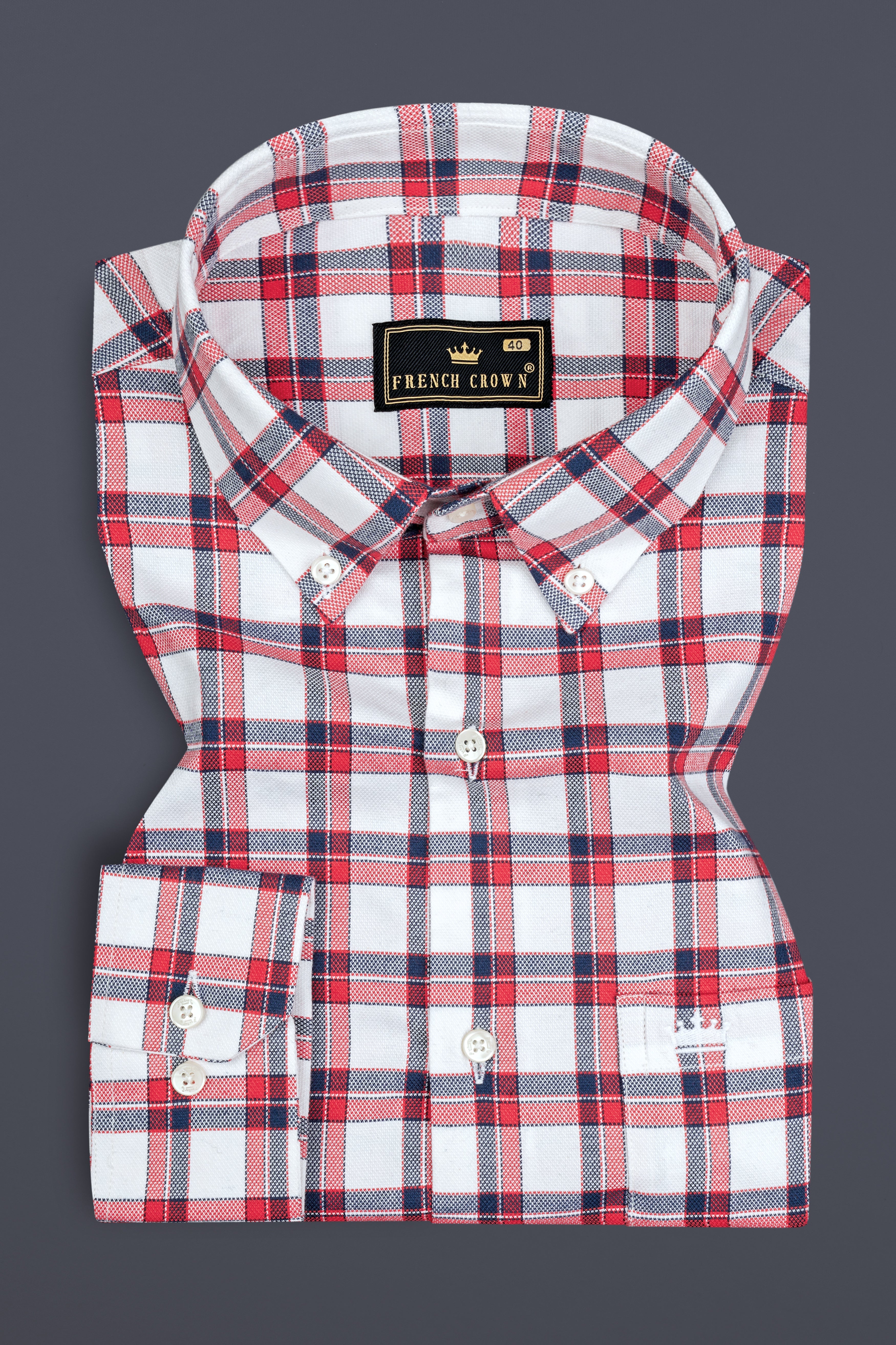 Bright White with Alizarin Red Plaid Dobby Textured Premium Cotton Shirt 12764-BD-38, 12764-BD-H-38, 12764-BD-39, 12764-BD-H-39, 12764-BD-40, 12764-BD-H-40, 12764-BD-42, 12764-BD-H-42, 12764-BD-44, 12764-BD-H-44, 12764-BD-46, 12764-BD-H-46, 12764-BD-48, 12764-BD-H-48, 12764-BD-50, 12764-BD-H-50, 12764-BD-52, 12764-BD-H-52