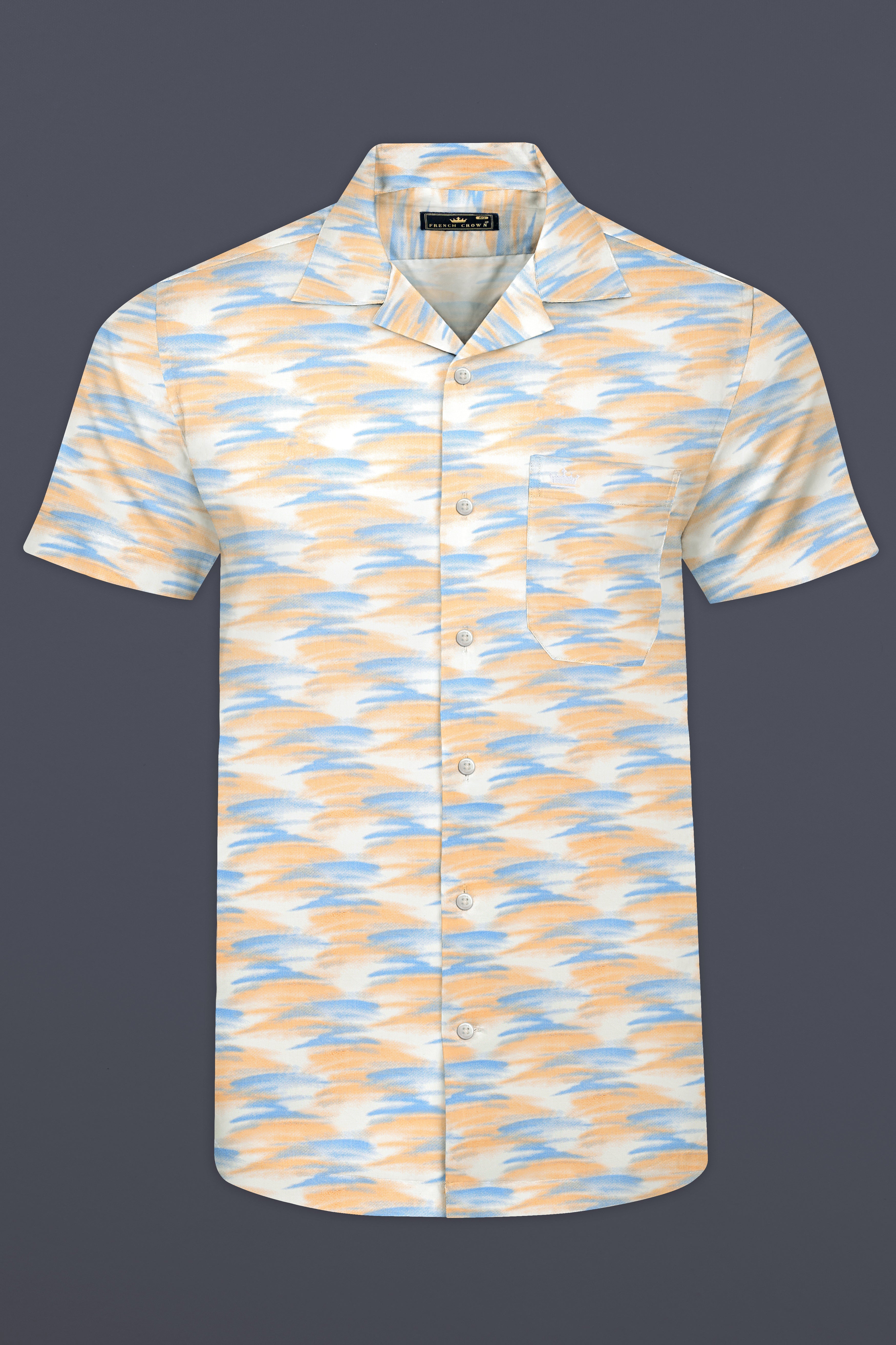 Marzipan Orange with Glacier Blue and White Abstract Printed Super Soft Premium Cotton Shirt