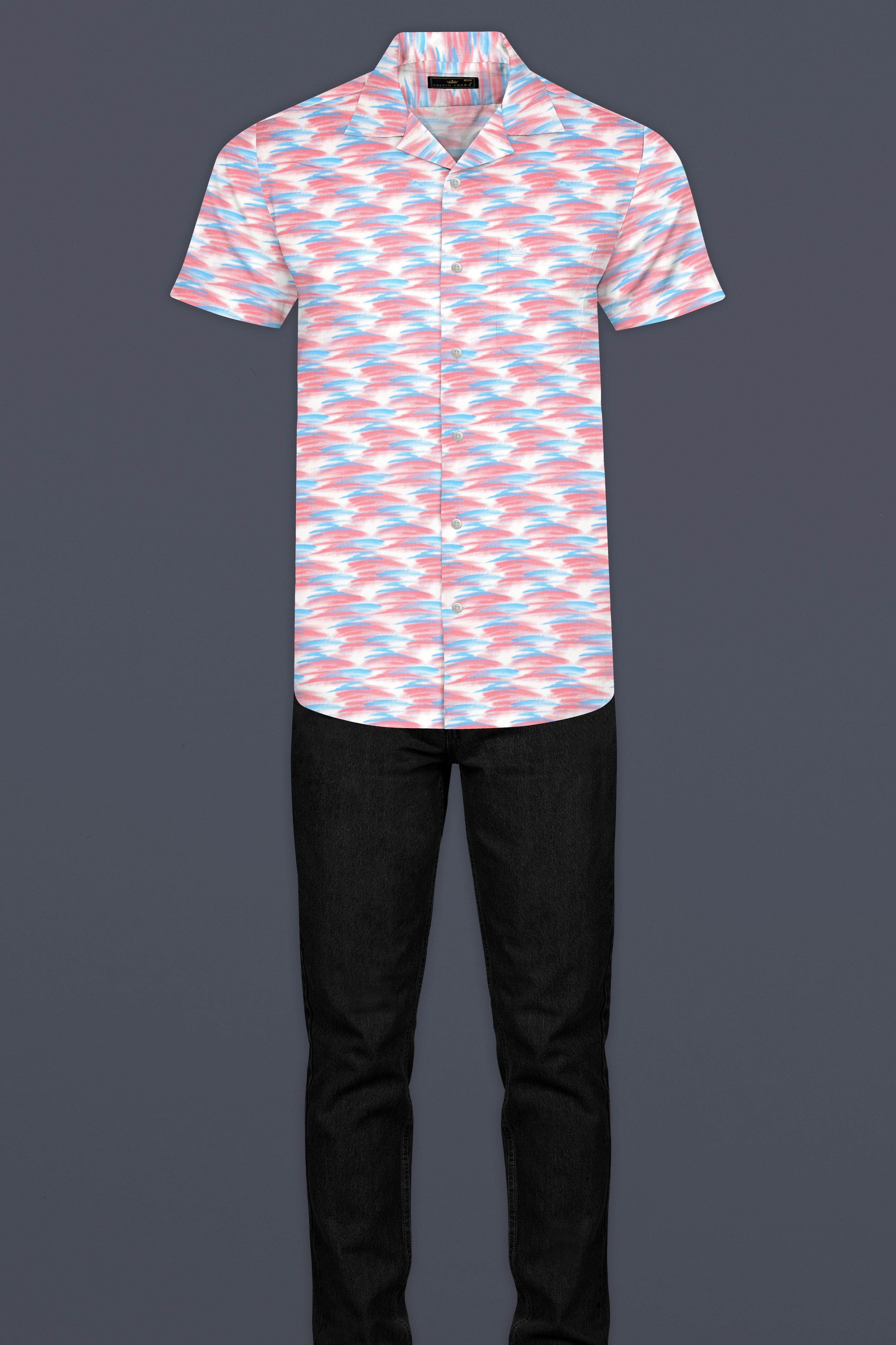 Thulian Pink and Hippie Blue with white abstract Printed Super Soft Premium Cotton Shirt