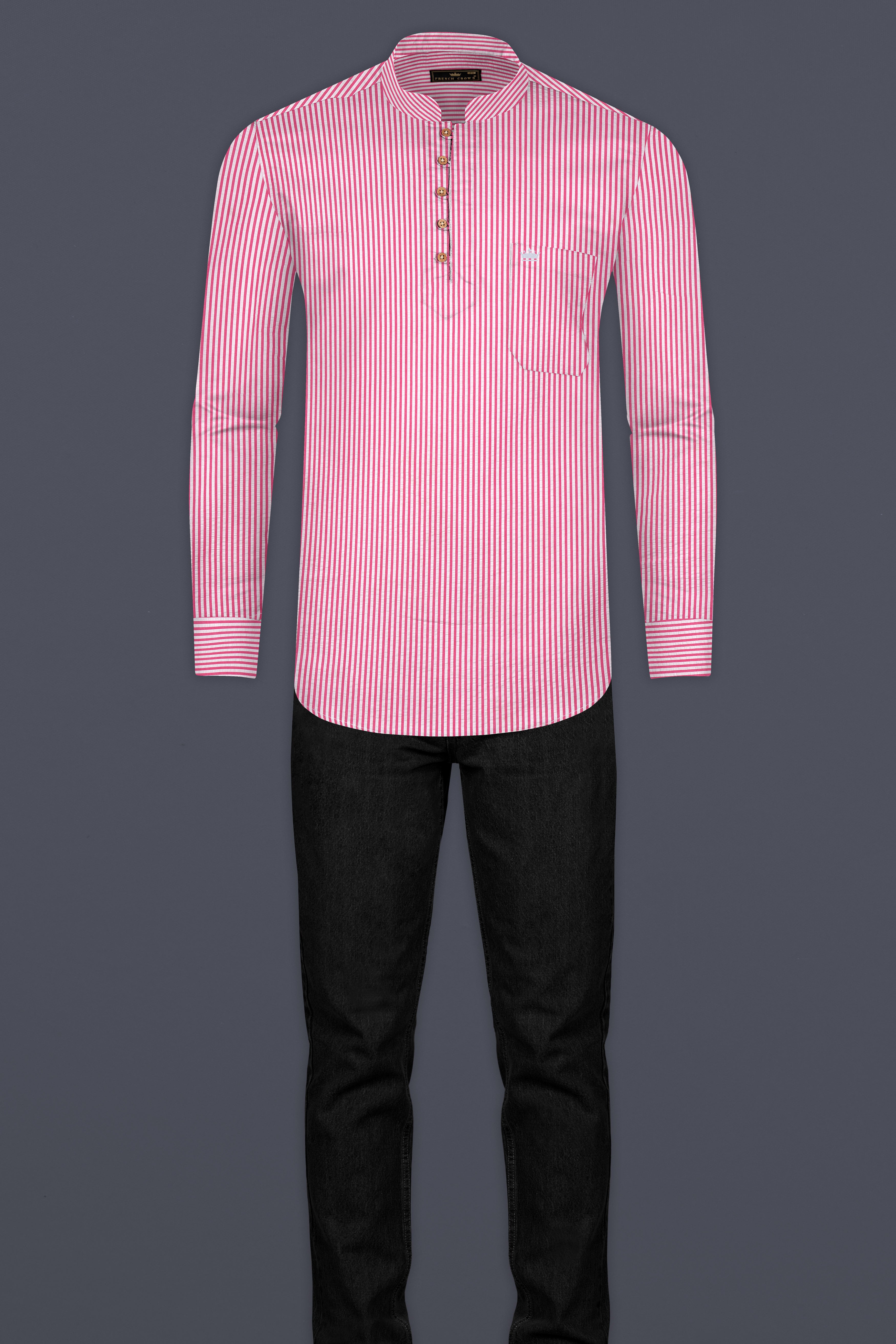 Raspberry Pink with Vista White Striped Seersucker Giza Cotton Kurta Shirt 12784-KS-38, 12784-KS-H-38, 12784-KS-39, 12784-KS-H-39, 12784-KS-40, 12784-KS-H-40, 12784-KS-42, 12784-KS-H-42, 12784-KS-44, 12784-KS-H-44, 12784-KS-46, 12784-KS-H-46, 12784-KS-48, 12784-KS-H-48, 12784-KS-50, 12784-KS-H-50, 12784-KS-52, 12784-KS-H-52