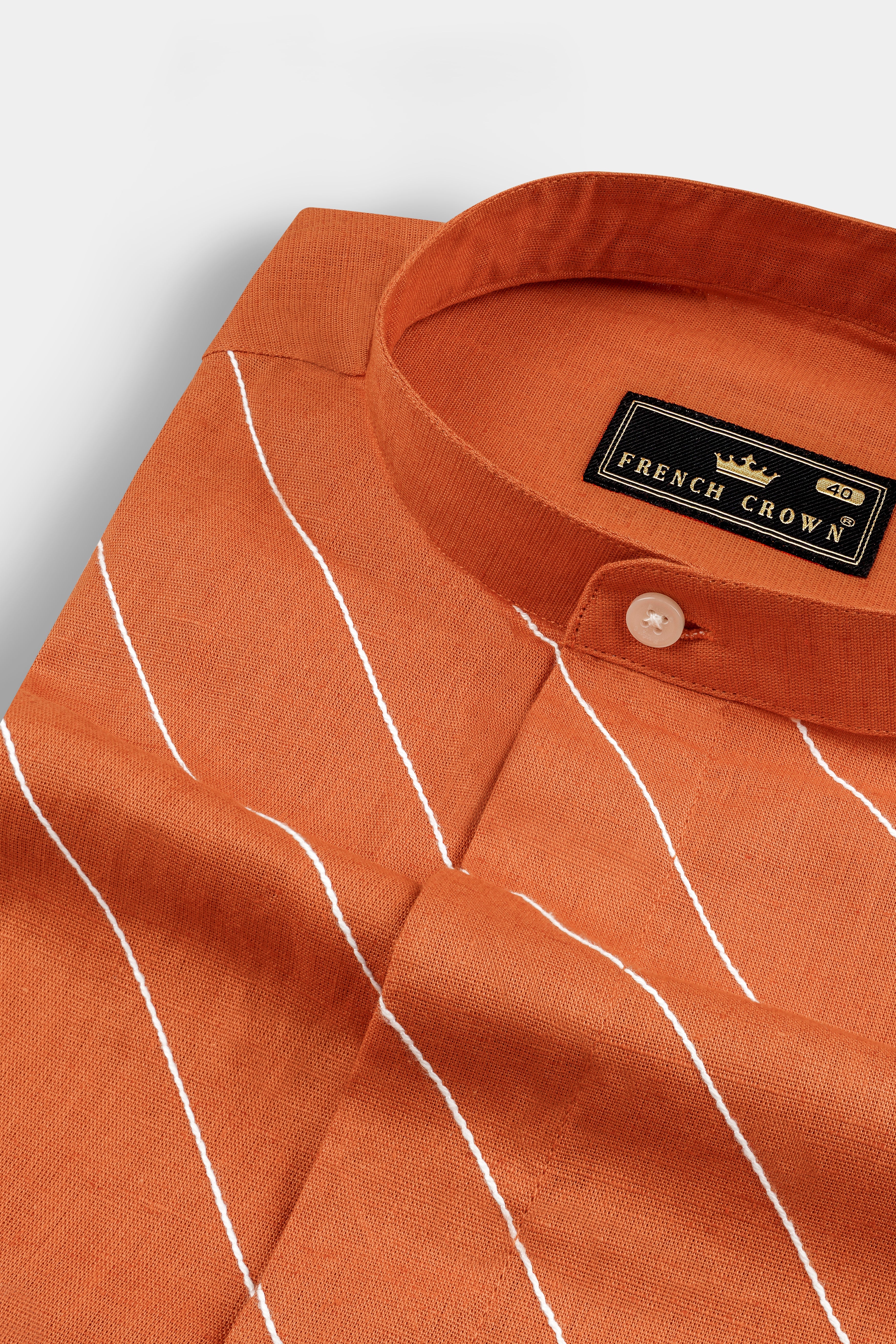 Sunrise Orange Cross Striped Luxurious Linen Shirt 12803-M-38, 12803-M-H-38, 12803-M-39, 12803-M-H-39, 12803-M-40, 12803-M-H-40, 12803-M-42, 12803-M-H-42, 12803-M-44, 12803-M-H-44, 12803-M-46, 12803-M-H-46, 12803-M-48, 12803-M-H-48, 12803-M-50, 12803-M-H-50, 12803-M-52, 12803-M-H-52