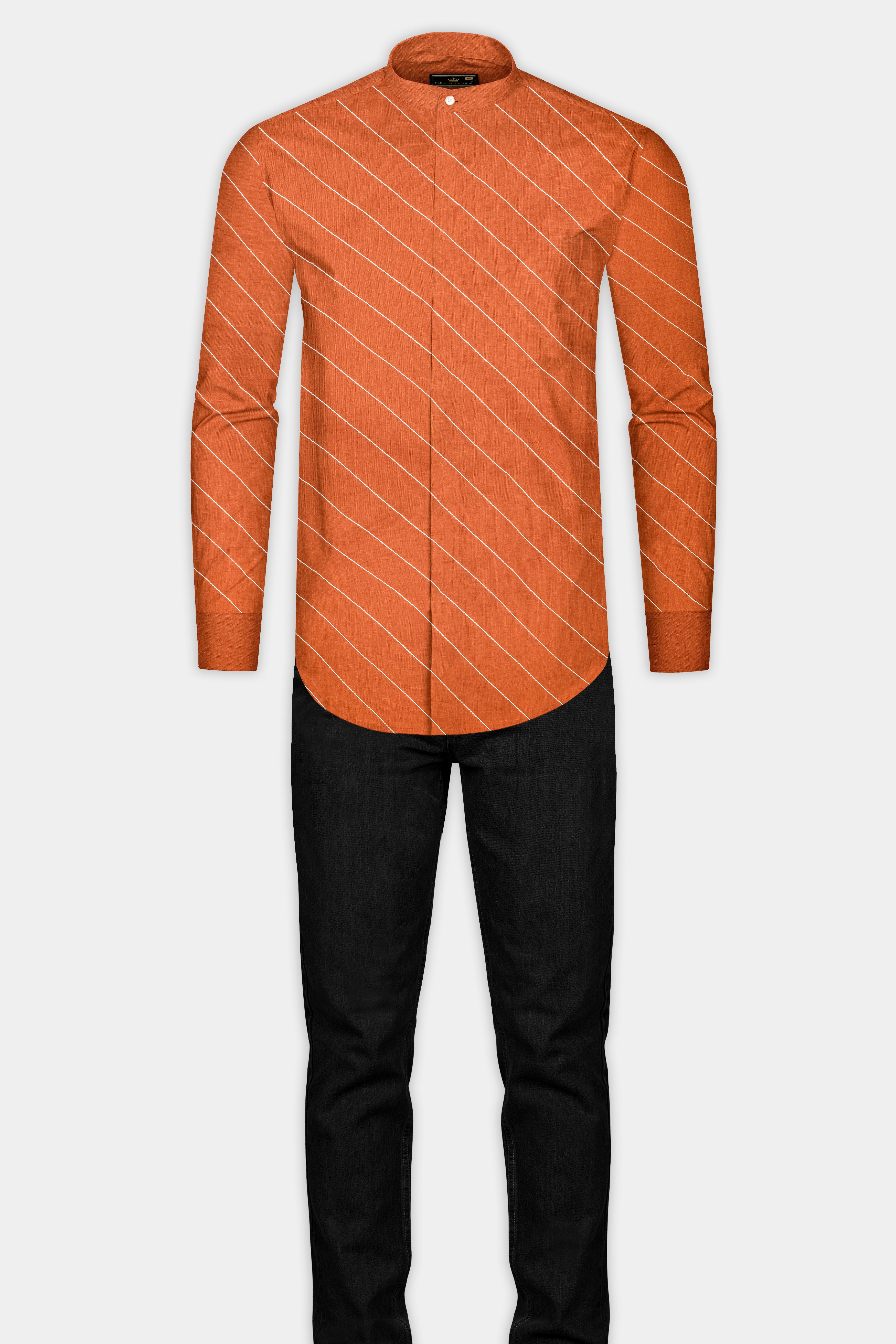 Sunrise Orange Cross Striped Luxurious Linen Shirt 12803-M-38, 12803-M-H-38, 12803-M-39, 12803-M-H-39, 12803-M-40, 12803-M-H-40, 12803-M-42, 12803-M-H-42, 12803-M-44, 12803-M-H-44, 12803-M-46, 12803-M-H-46, 12803-M-48, 12803-M-H-48, 12803-M-50, 12803-M-H-50, 12803-M-52, 12803-M-H-52