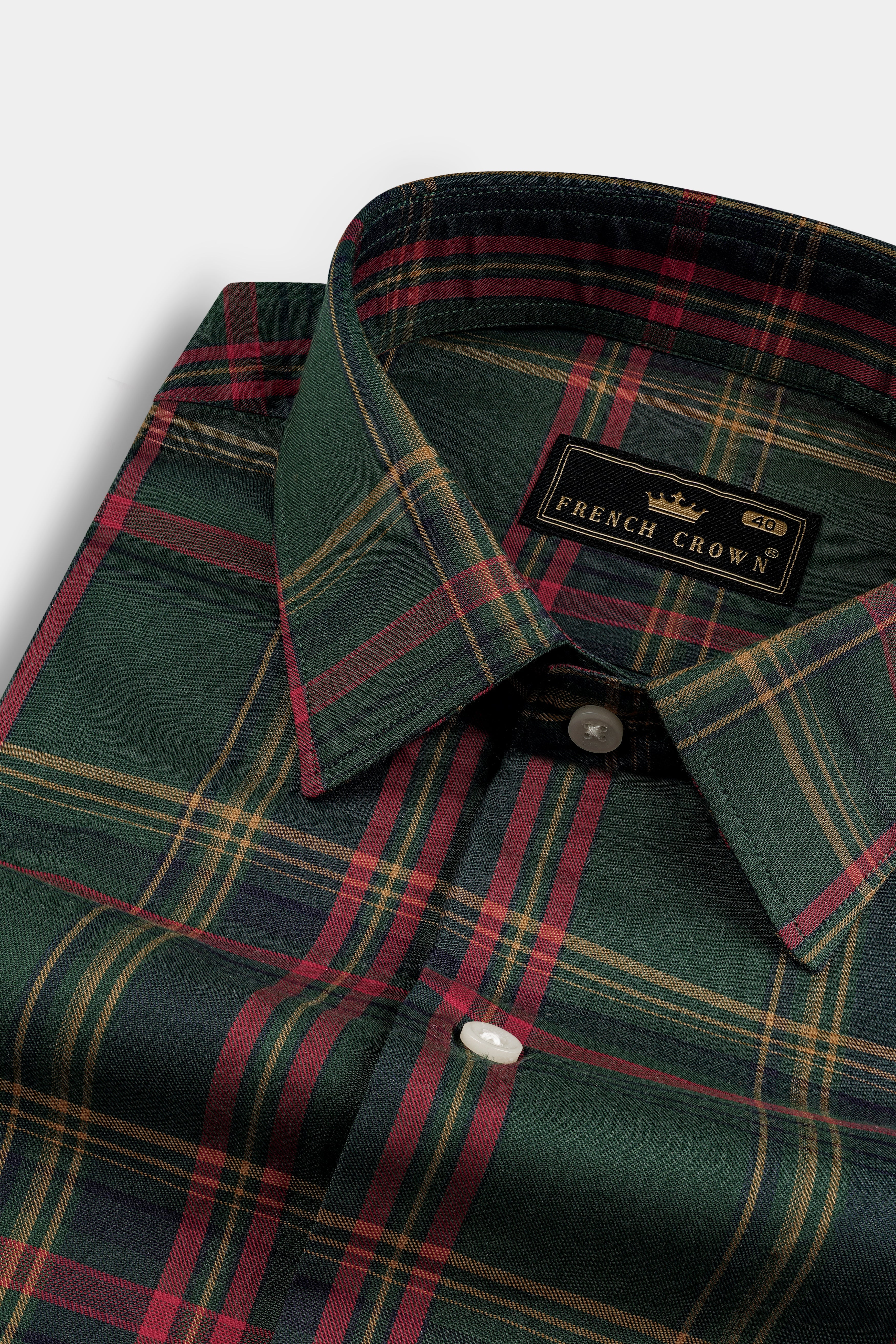 Mineral Green With Lotus Red Plaid Twill Cotton Shirt 12804-38, 12804-H-38, 12804-39, 12804-H-39, 12804-40, 12804-H-40, 12804-42, 12804-H-42, 12804-44, 12804-H-44, 12804-46, 12804-H-46, 12804-48, 12804-H-48, 12804-50, 12804-H-50, 12804-52, 12804-H-52