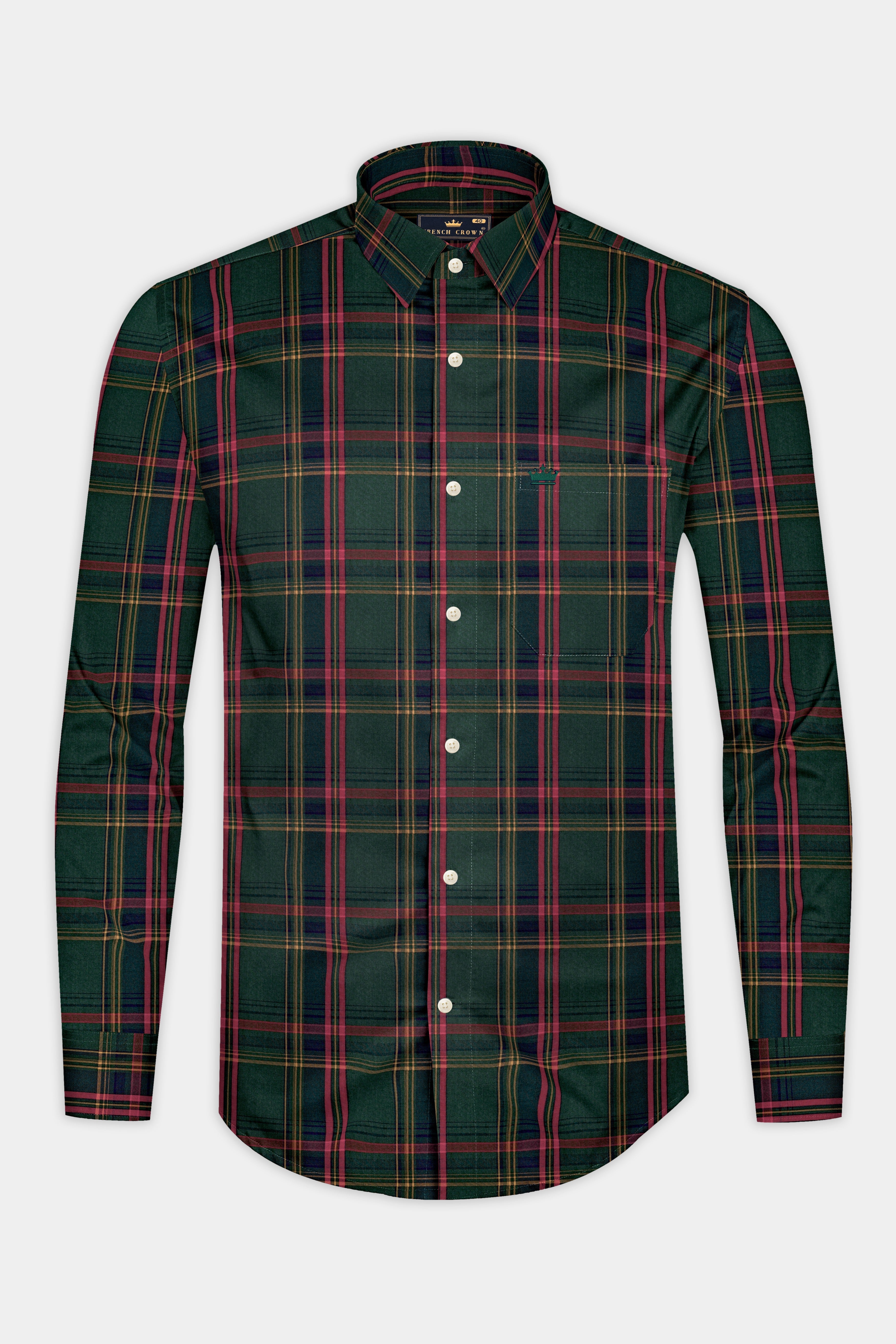 Mineral Green With Lotus Red Plaid Twill Cotton Shirt 12804-38, 12804-H-38, 12804-39, 12804-H-39, 12804-40, 12804-H-40, 12804-42, 12804-H-42, 12804-44, 12804-H-44, 12804-46, 12804-H-46, 12804-48, 12804-H-48, 12804-50, 12804-H-50, 12804-52, 12804-H-52