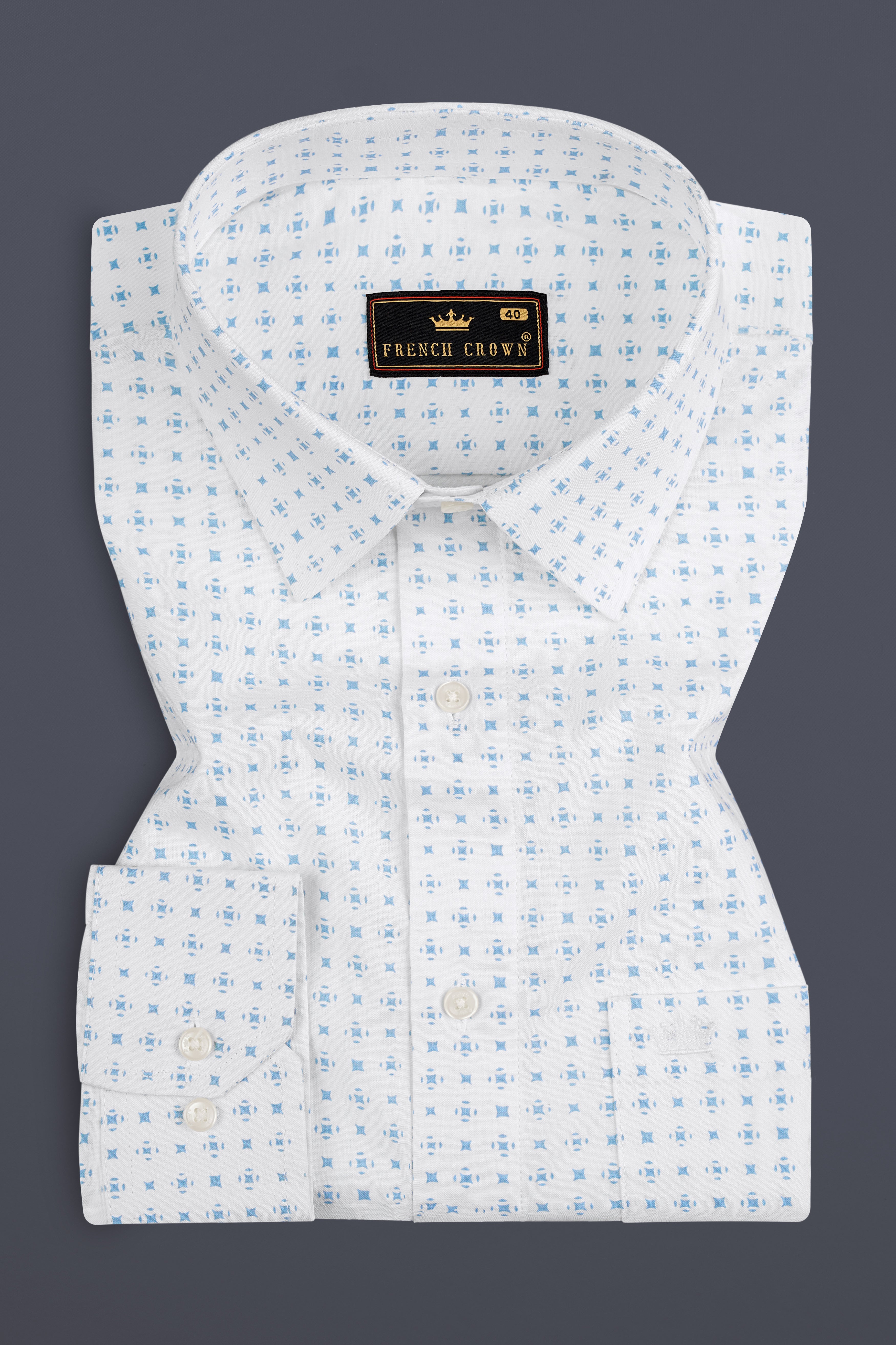 Bright White And Glacier Blue Printed Super Soft Premium Cotton Shirt 12826-38, 12826-H-38, 12826-39, 12826-H-39, 12826-40, 12826-H-40, 12826-42, 12826-H-42, 12826-44, 12826-H-44, 12826-46, 12826-H-46, 12826-48, 12826-H-48, 12826-50, 12826-H-50, 12826-52, 12826-H-52