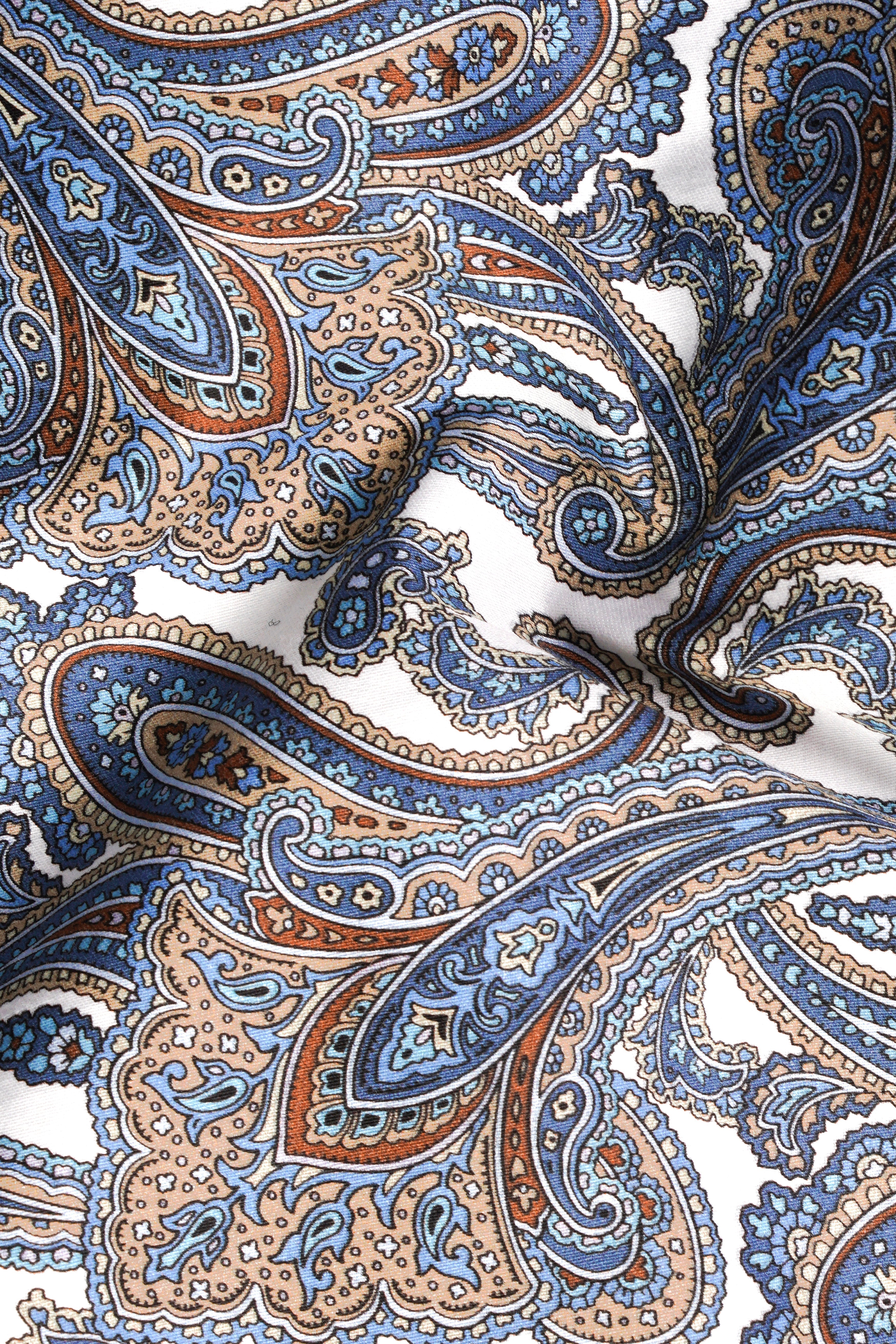 Bright White with Wild Blue and Almond Pink Paisleys Printed Super Soft Premium Cotton Shirt 12863-38, 12863-H-38, 12863-39, 12863-H-39, 12863-40, 12863-H-40, 12863-42, 12863-H-42, 12863-44, 12863-H-44, 12863-46, 12863-H-46, 12863-48, 12863-H-48, 12863-50, 12863-H-50, 12863-52, 12863-H-52