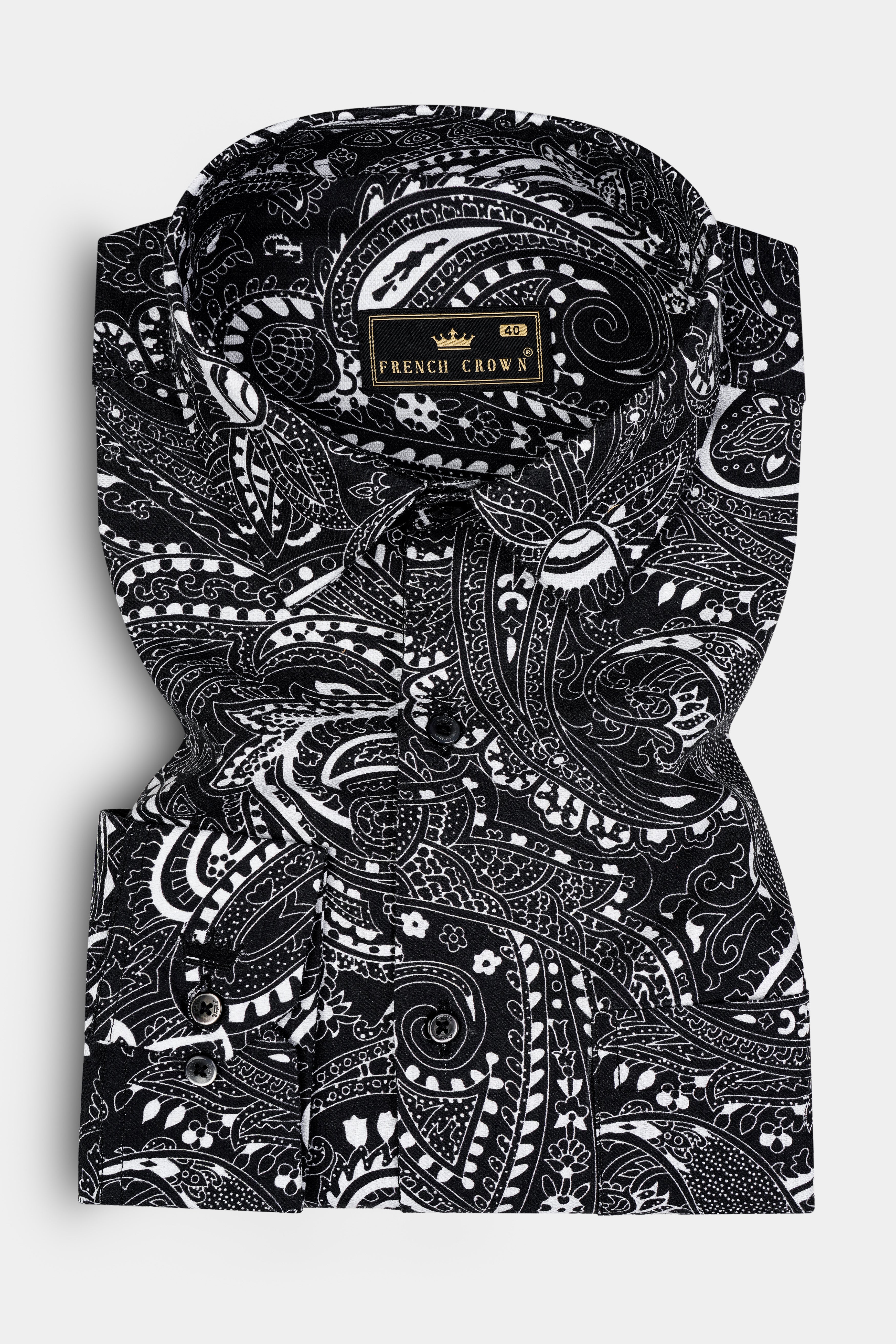 Jade Black Paisley Printed Super Soft Premium Cotton Shirt 12870-BLK-38, 12870-BLK-H-38, 12870-BLK-39, 12870-BLK-H-39, 12870-BLK-40, 12870-BLK-H-40, 12870-BLK-42, 12870-BLK-H-42, 12870-BLK-44, 12870-BLK-H-44, 12870-BLK-46, 12870-BLK-H-46, 12870-BLK-48, 12870-BLK-H-48, 12870-BLK-50, 12870-BLK-H-50, 12870-BLK-52, 12870-BLK-H-52