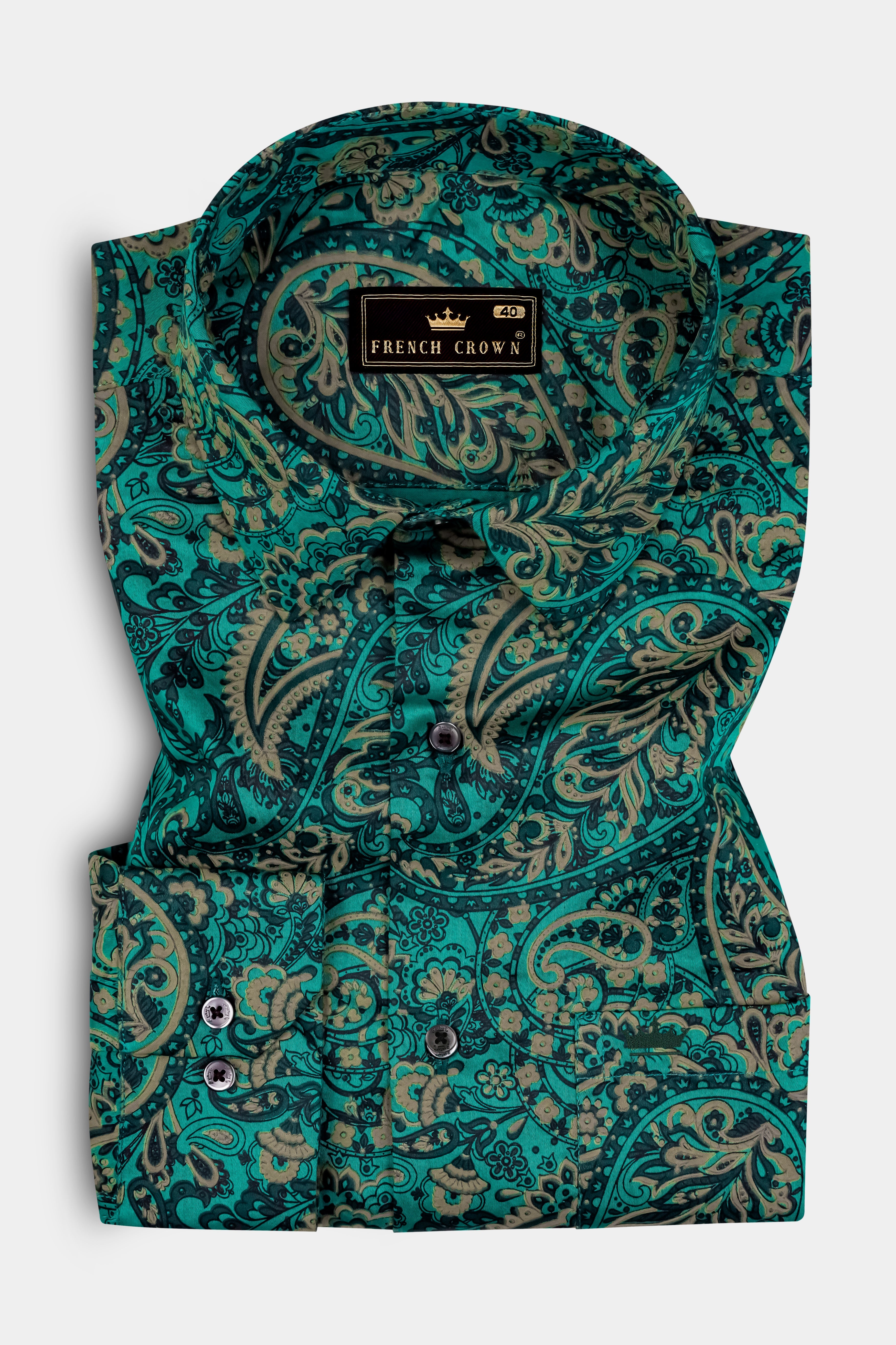 Teal Green with Deep Sea Green Ethnic Motifs Printed Super Soft Premium Cotton Shirt 12879-BLK-38, 12879-BLK-H-38, 12879-BLK-39, 12879-BLK-H-39, 12879-BLK-40, 12879-BLK-H-40, 12879-BLK-42, 12879-BLK-H-42, 12879-BLK-44, 12879-BLK-H-44, 12879-BLK-46, 12879-BLK-H-46, 12879-BLK-48, 12879-BLK-H-48, 12879-BLK-50, 12879-BLK-H-50, 12879-BLK-52, 12879-BLK-H-52