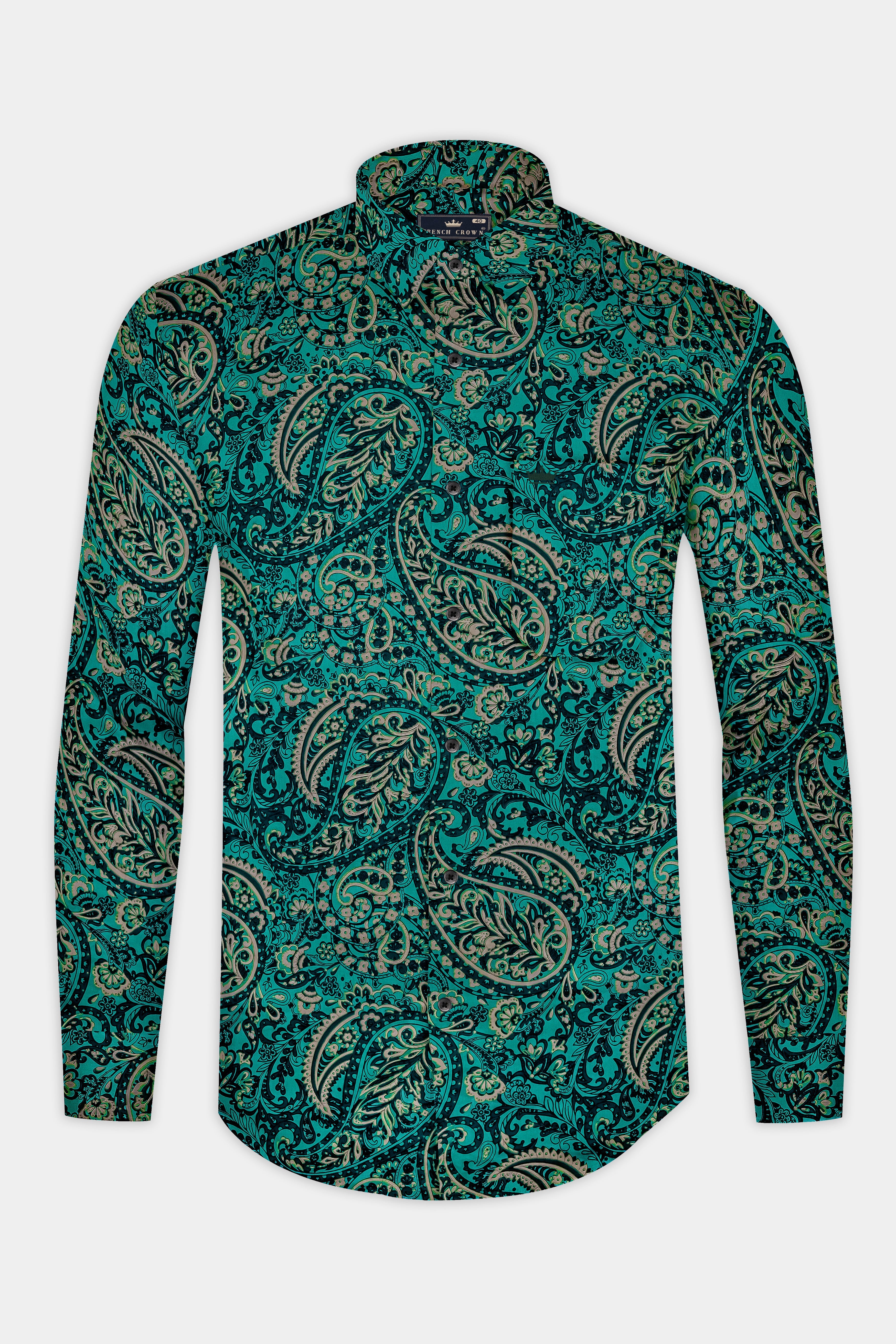 Teal Green with Deep Sea Green Ethnic Motifs Printed Super Soft Premium Cotton Shirt 12879-BLK-38, 12879-BLK-H-38, 12879-BLK-39, 12879-BLK-H-39, 12879-BLK-40, 12879-BLK-H-40, 12879-BLK-42, 12879-BLK-H-42, 12879-BLK-44, 12879-BLK-H-44, 12879-BLK-46, 12879-BLK-H-46, 12879-BLK-48, 12879-BLK-H-48, 12879-BLK-50, 12879-BLK-H-50, 12879-BLK-52, 12879-BLK-H-52