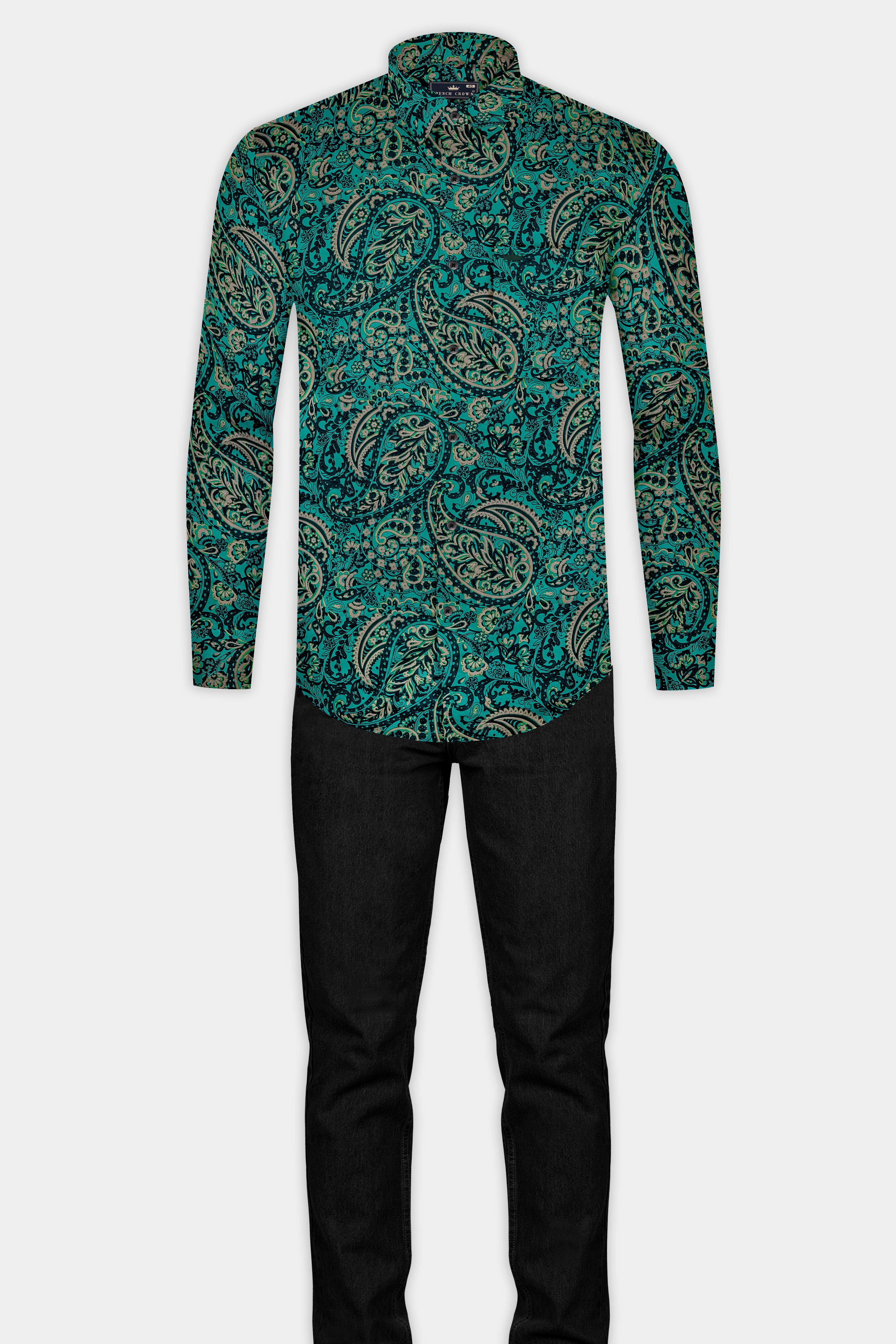 Teal Green with Deep Sea Green Ethnic Motifs Printed Super Soft Premium Cotton Shirt 12879-BLK-38, 12879-BLK-H-38, 12879-BLK-39, 12879-BLK-H-39, 12879-BLK-40, 12879-BLK-H-40, 12879-BLK-42, 12879-BLK-H-42, 12879-BLK-44, 12879-BLK-H-44, 12879-BLK-46, 12879-BLK-H-46, 12879-BLK-48, 12879-BLK-H-48, 12879-BLK-50, 12879-BLK-H-50, 12879-BLK-52, 12879-BLK-H-52