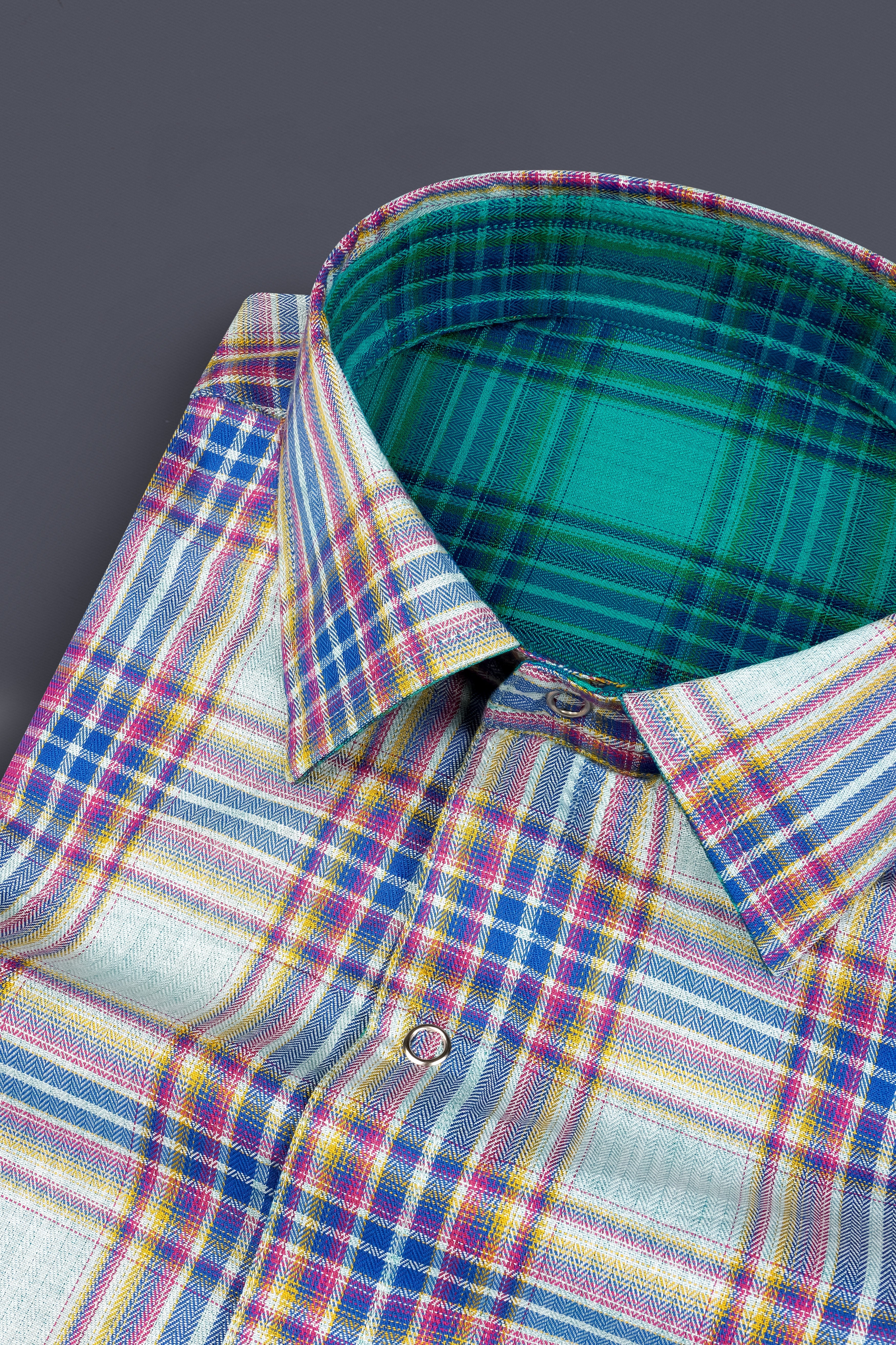 Geyser Gray Plaid And Ocean Green Plaid Herringbone Reversible Shirt 12903-38, 12903-H-38, 12903-39, 12903-H-39, 12903-40, 12903-H-40, 12903-42, 12903-H-42, 12903-44, 12903-H-44, 12903-46, 12903-H-46, 12903-48, 12903-H-48, 12903-50, 12903-H-50, 12903-52, 12903-H-52