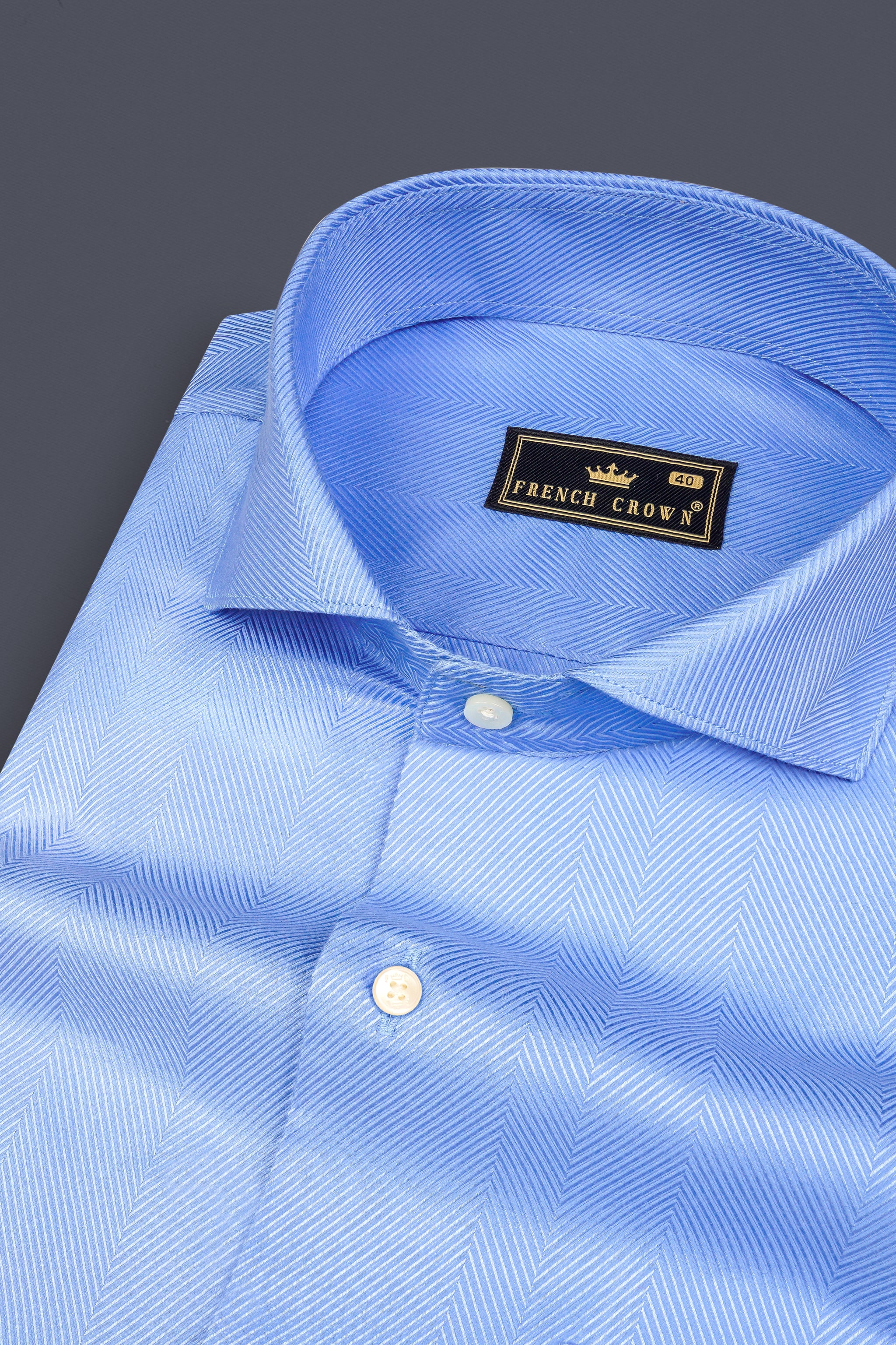 Men'S Light-Blue Dobby Textured Formal Shirt